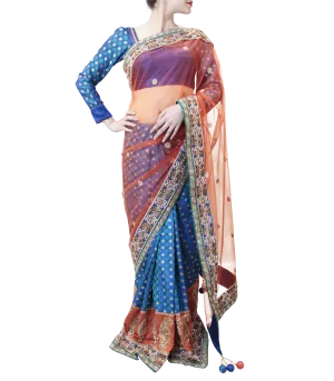 RUST AND BLUE SAREE