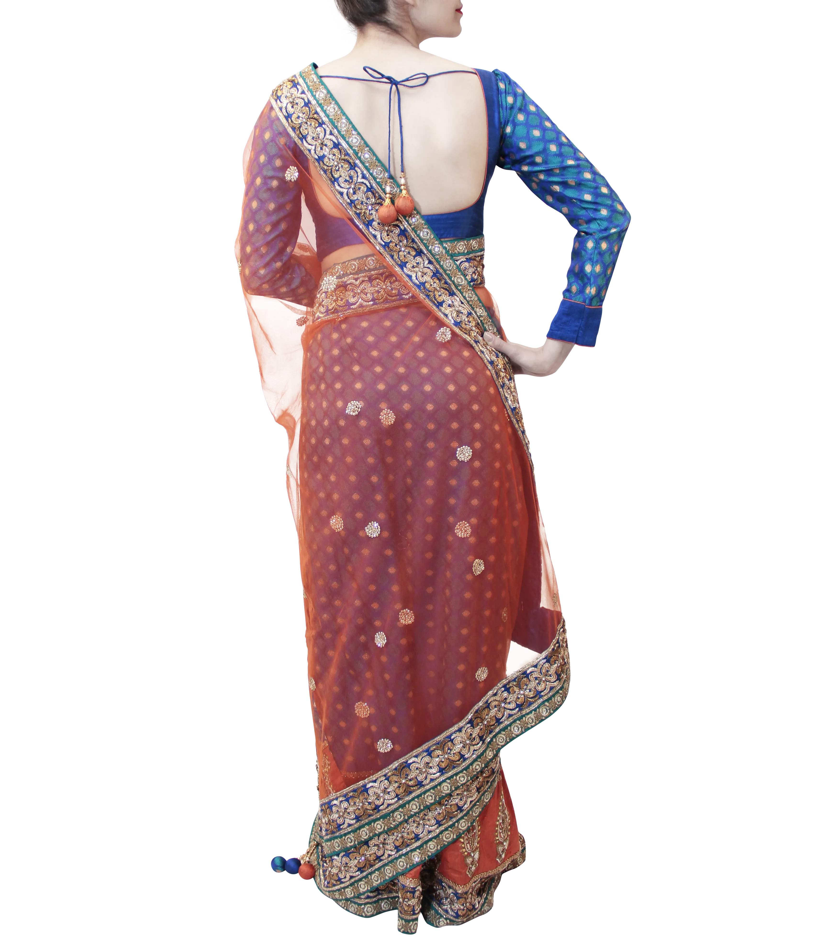 RUST AND BLUE SAREE