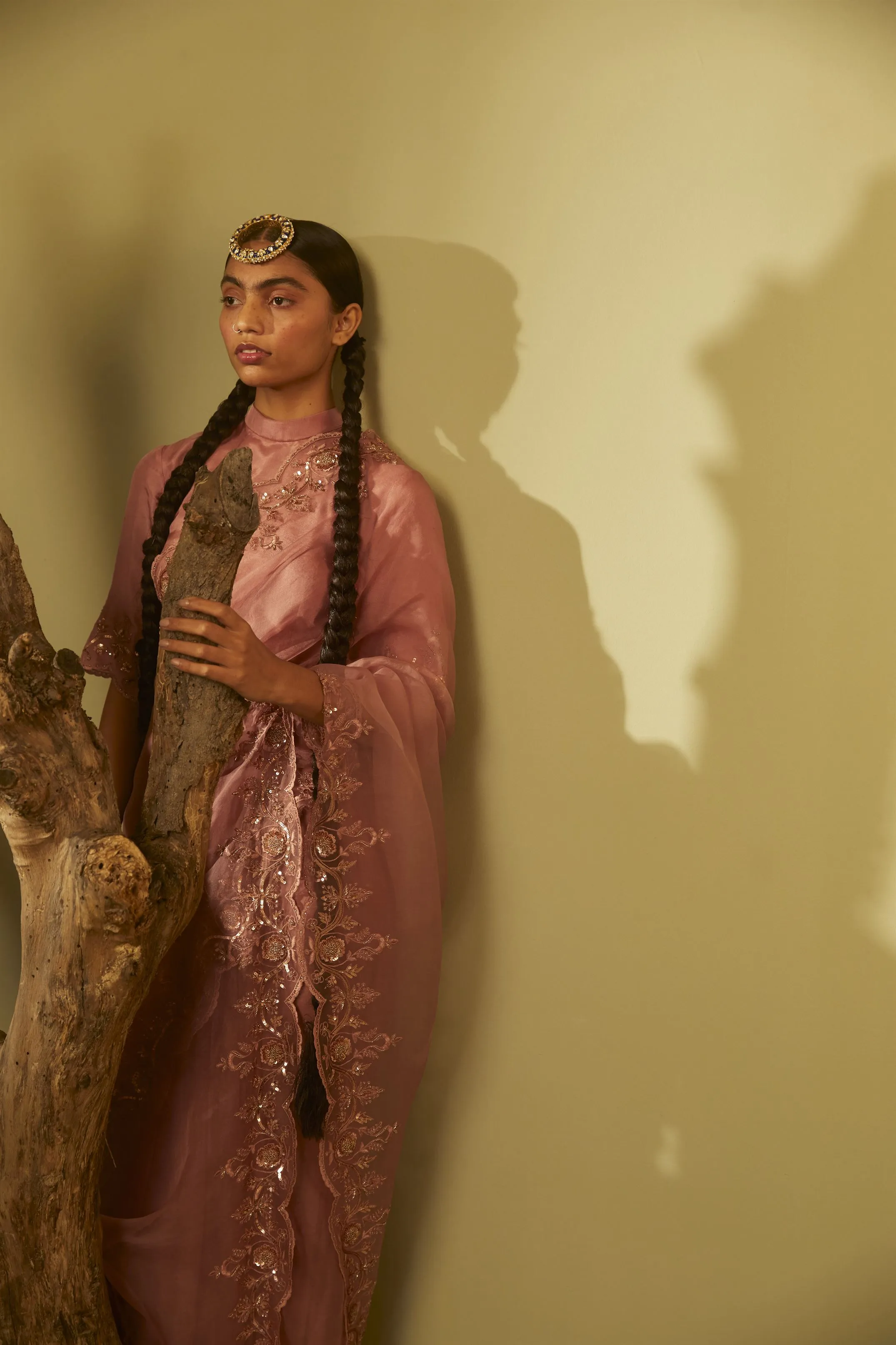Sarang Kaur Avoca Salmon Sunshine Cutwork saree Organza silk Blouse piece Habutai silk Jhoomar SK01183