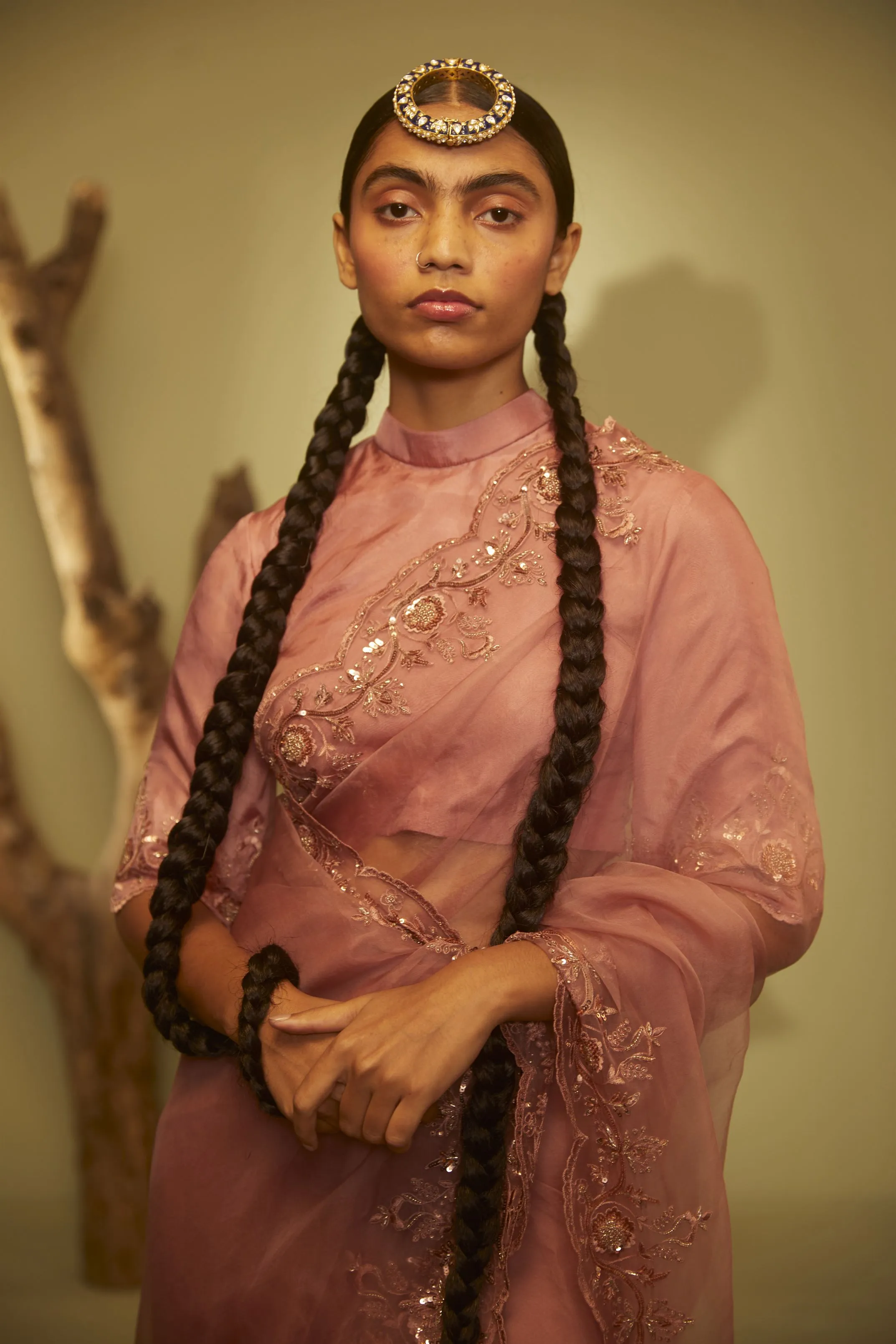 Sarang Kaur Avoca Salmon Sunshine Cutwork saree Organza silk Blouse piece Habutai silk Jhoomar SK01183