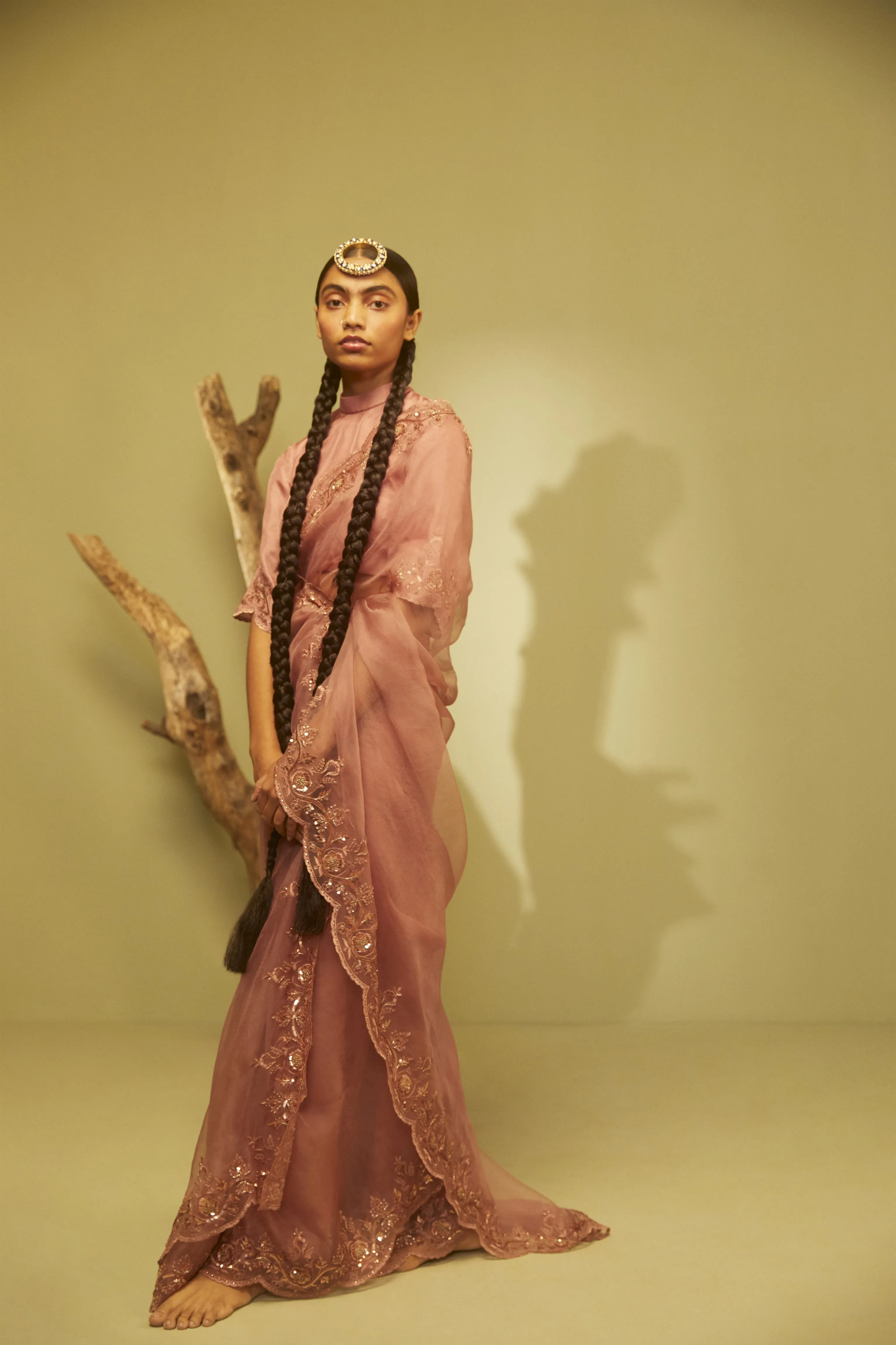 Sarang Kaur Avoca Salmon Sunshine Cutwork saree Organza silk Blouse piece Habutai silk Jhoomar SK01183