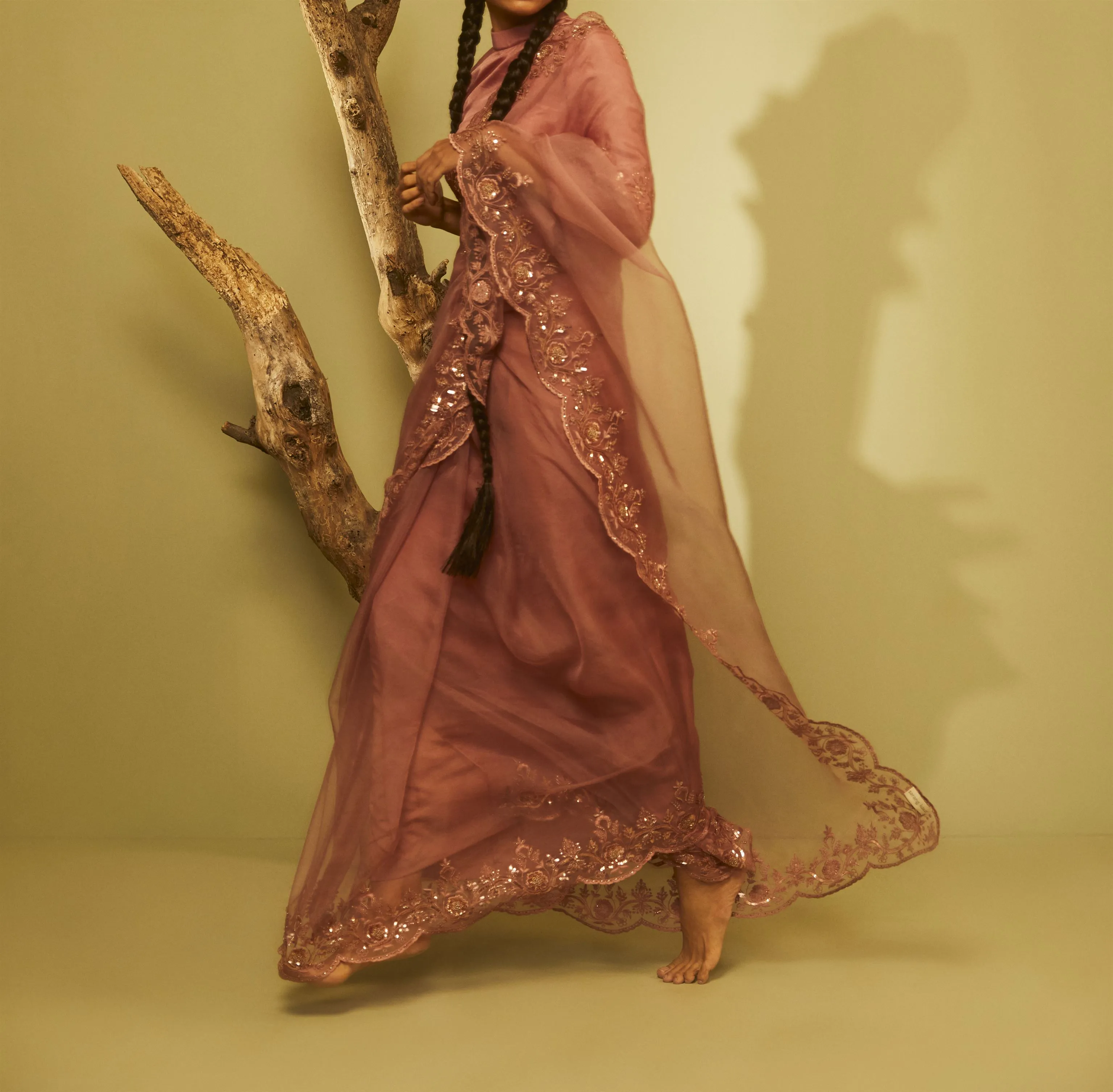 Sarang Kaur Avoca Salmon Sunshine Cutwork saree Organza silk Blouse piece Habutai silk Jhoomar SK01183
