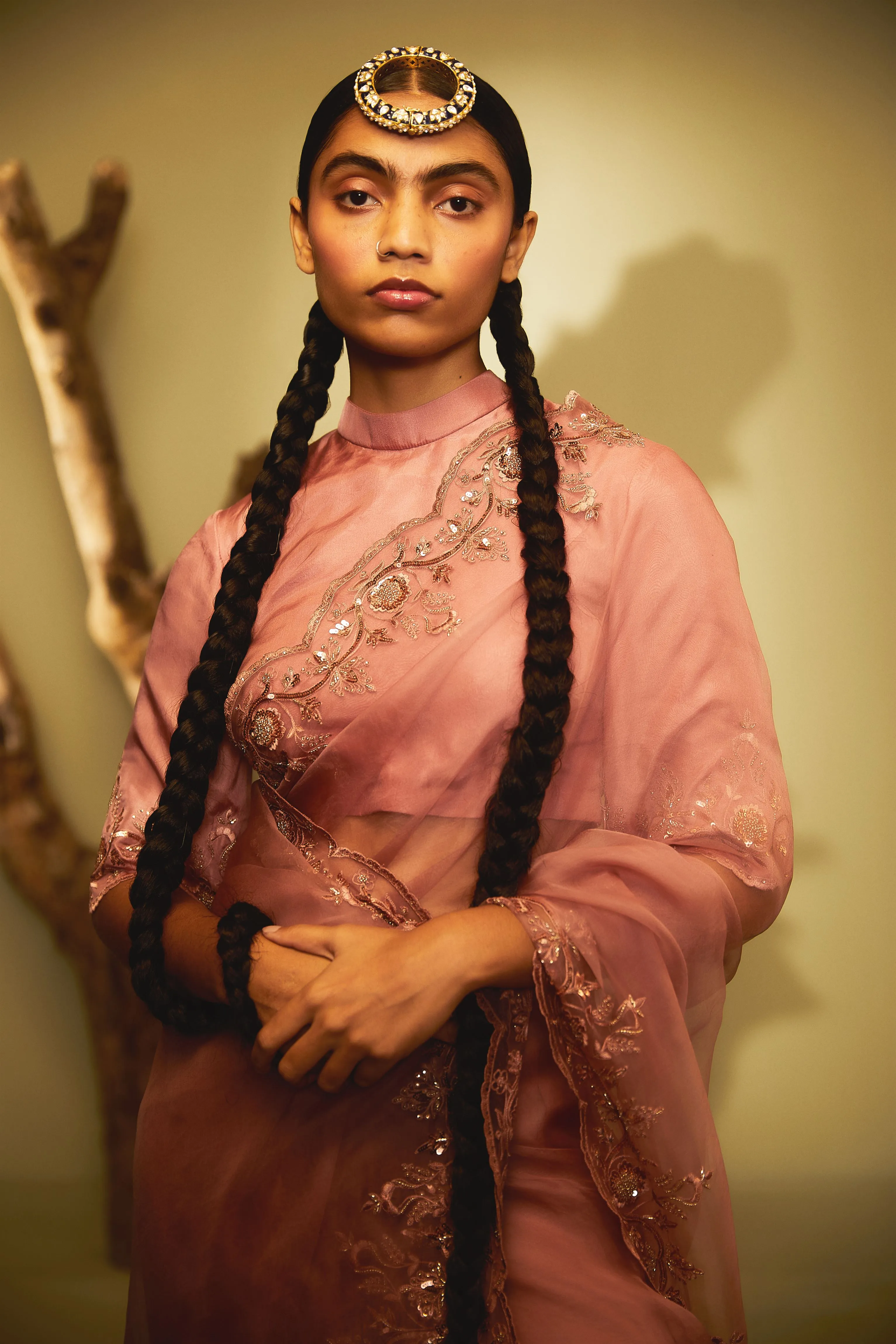 Sarang Kaur Avoca Salmon Sunshine Cutwork saree Organza silk Blouse piece Habutai silk Jhoomar SK01183