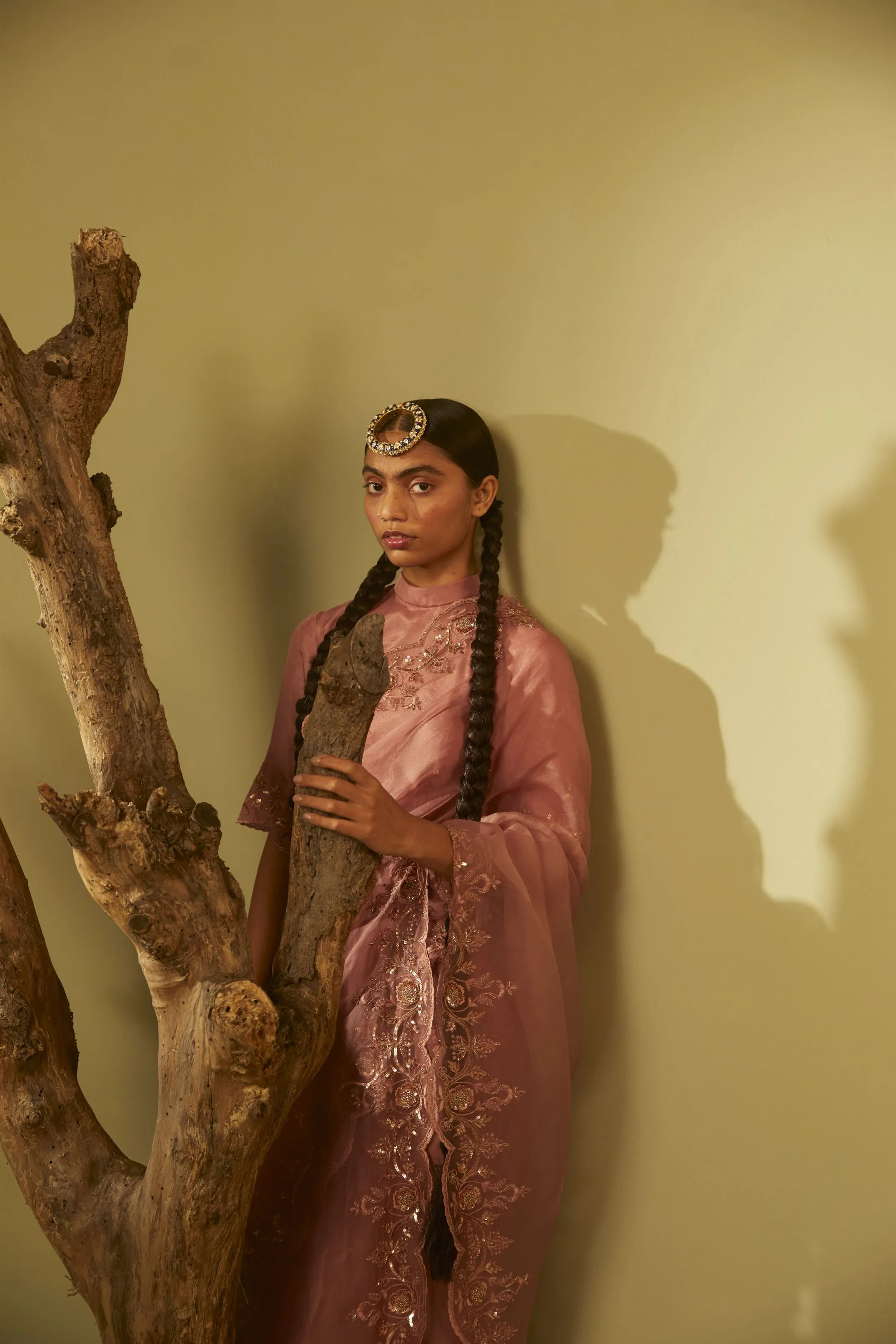 Sarang Kaur Avoca Salmon Sunshine Cutwork saree Organza silk Blouse piece Habutai silk Jhoomar SK01183
