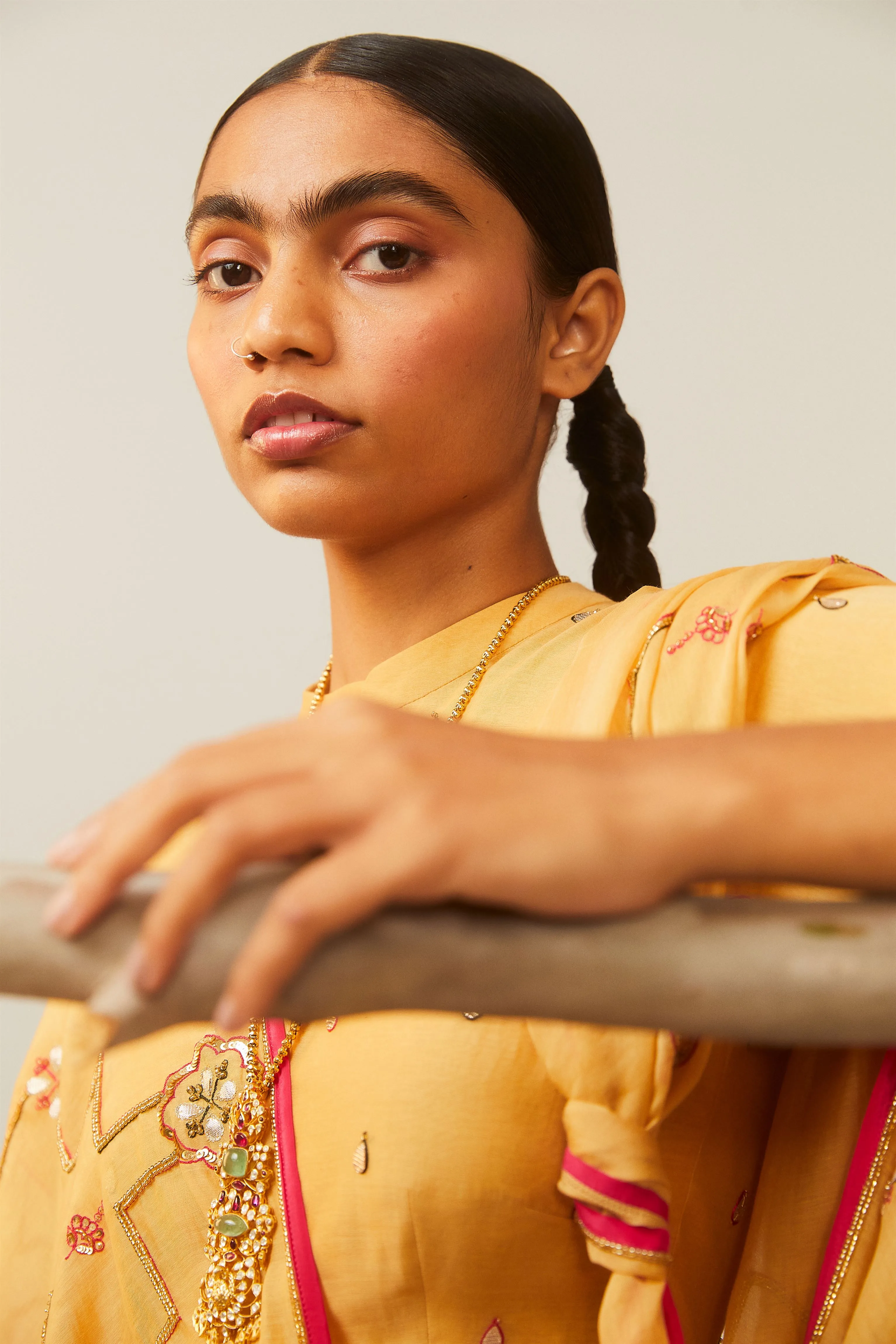 Sarang Kaur Don River Mustard Bareeki saree Chanderi silk Blouse piece Chanderi silk Bareeki SK01296