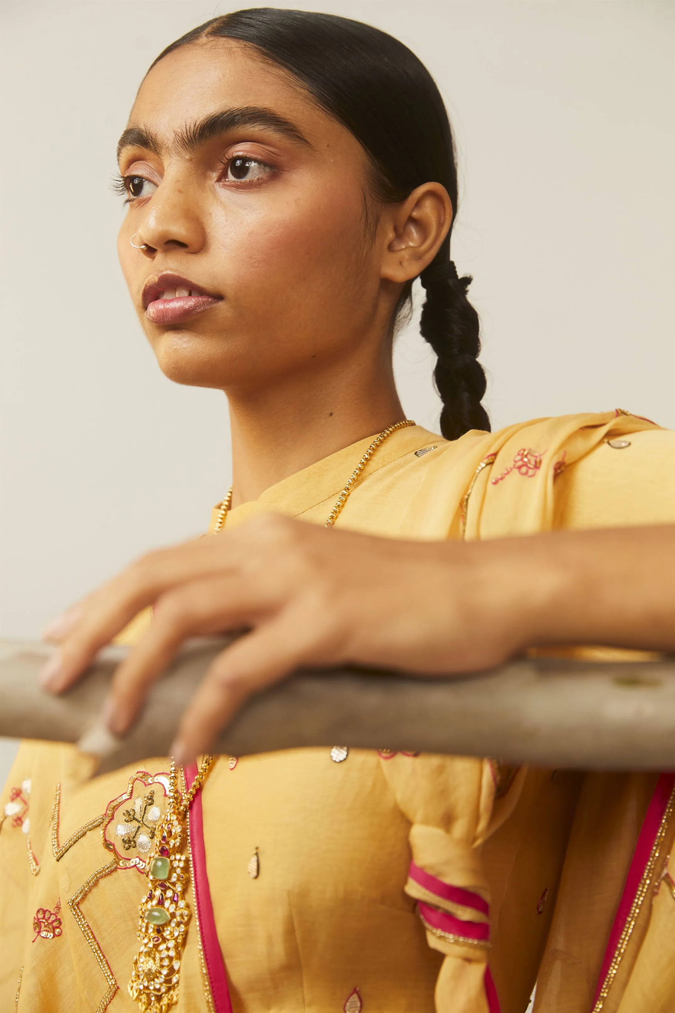 Sarang Kaur Don River Mustard Bareeki saree Chanderi silk Blouse piece Chanderi silk Bareeki SK01296