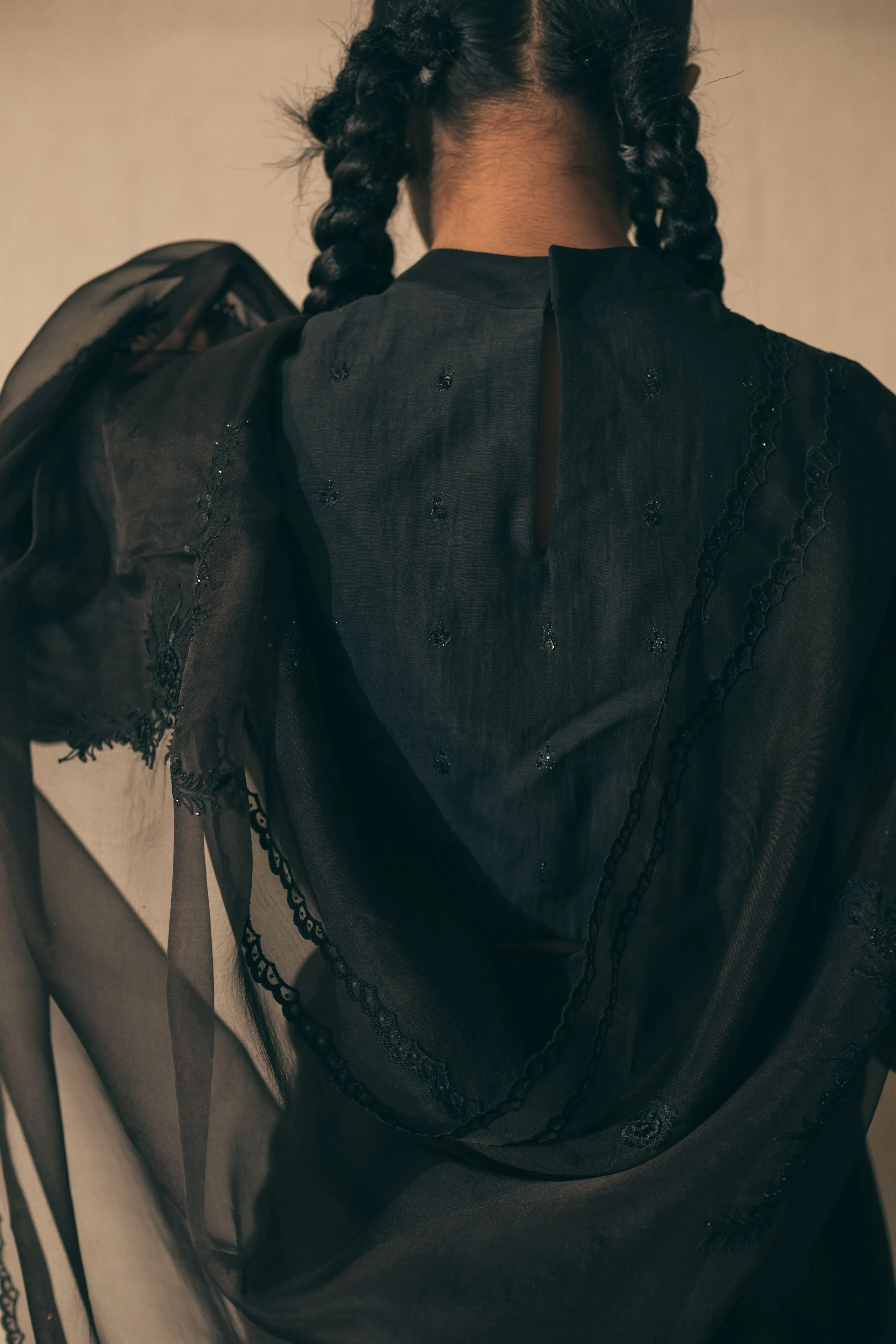 Sarang Kaur Greektown Black Peacock Cutwork saree Organza silk Blouse piece Chanderi silk Ektaar SK01279