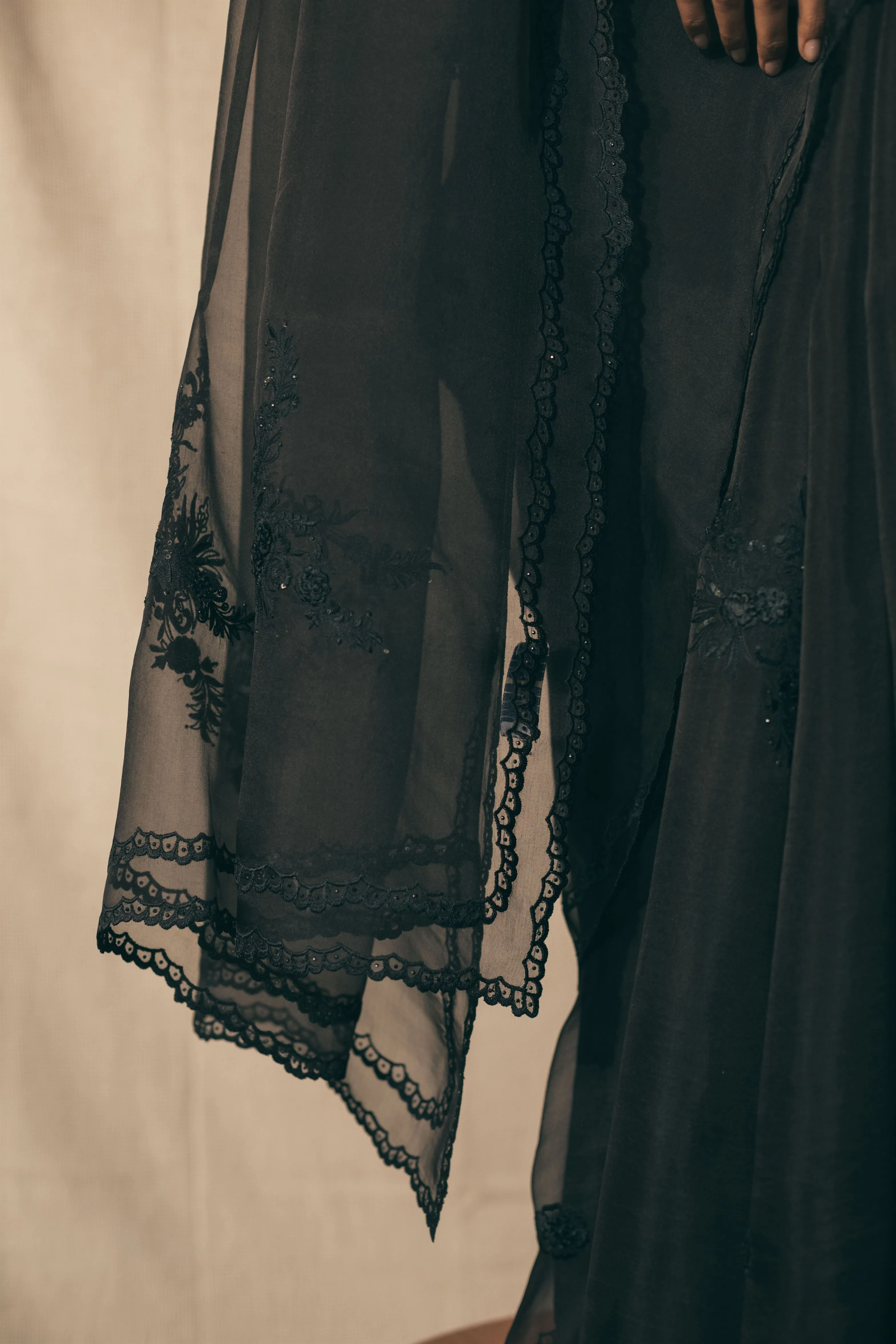Sarang Kaur Greektown Black Peacock Cutwork saree Organza silk Blouse piece Chanderi silk Ektaar SK01279