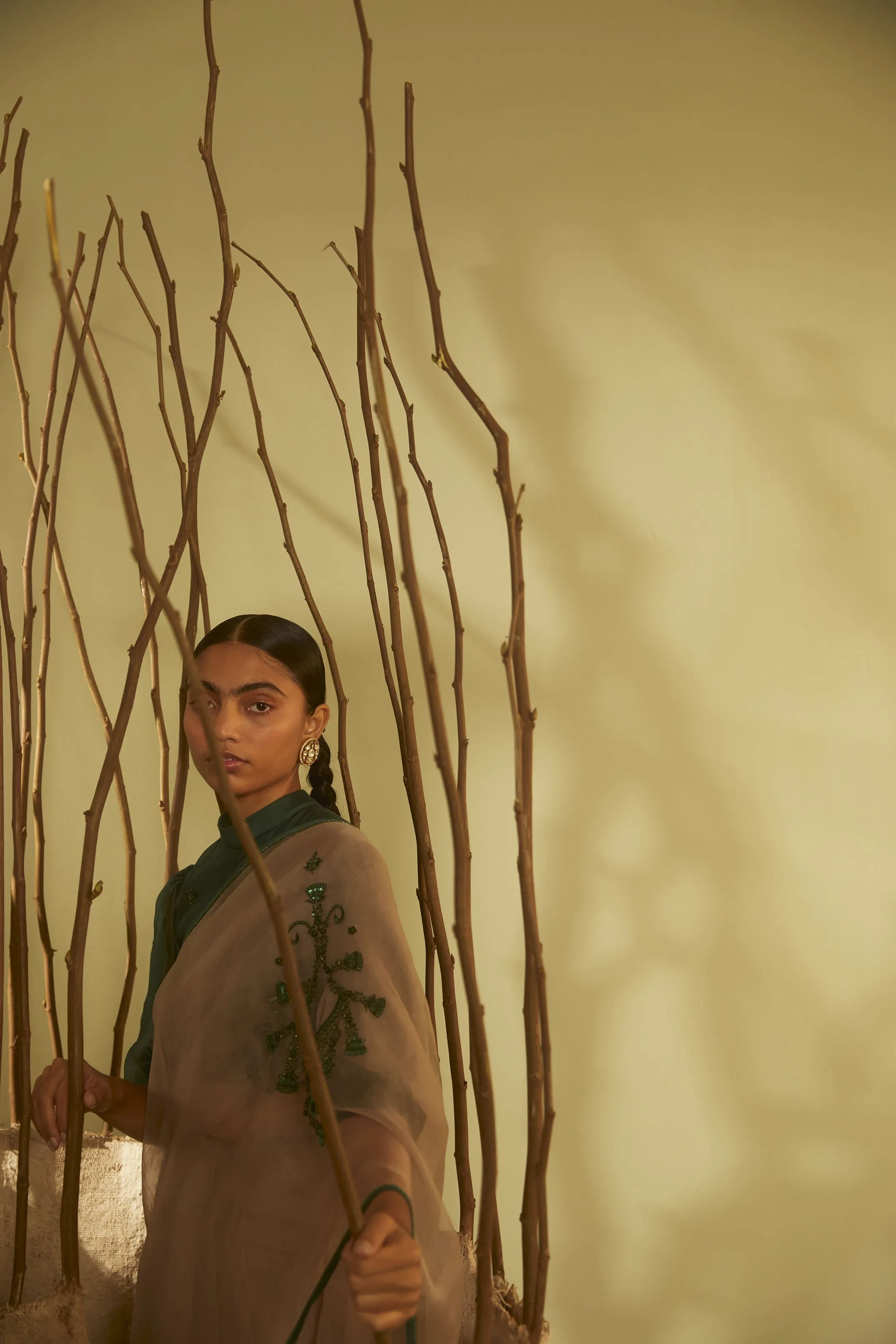 Sarang Kaur Rosedale Grey Jhoomar saree Organza silk Blouse piece Chanderi silk Jhoomar SK01187