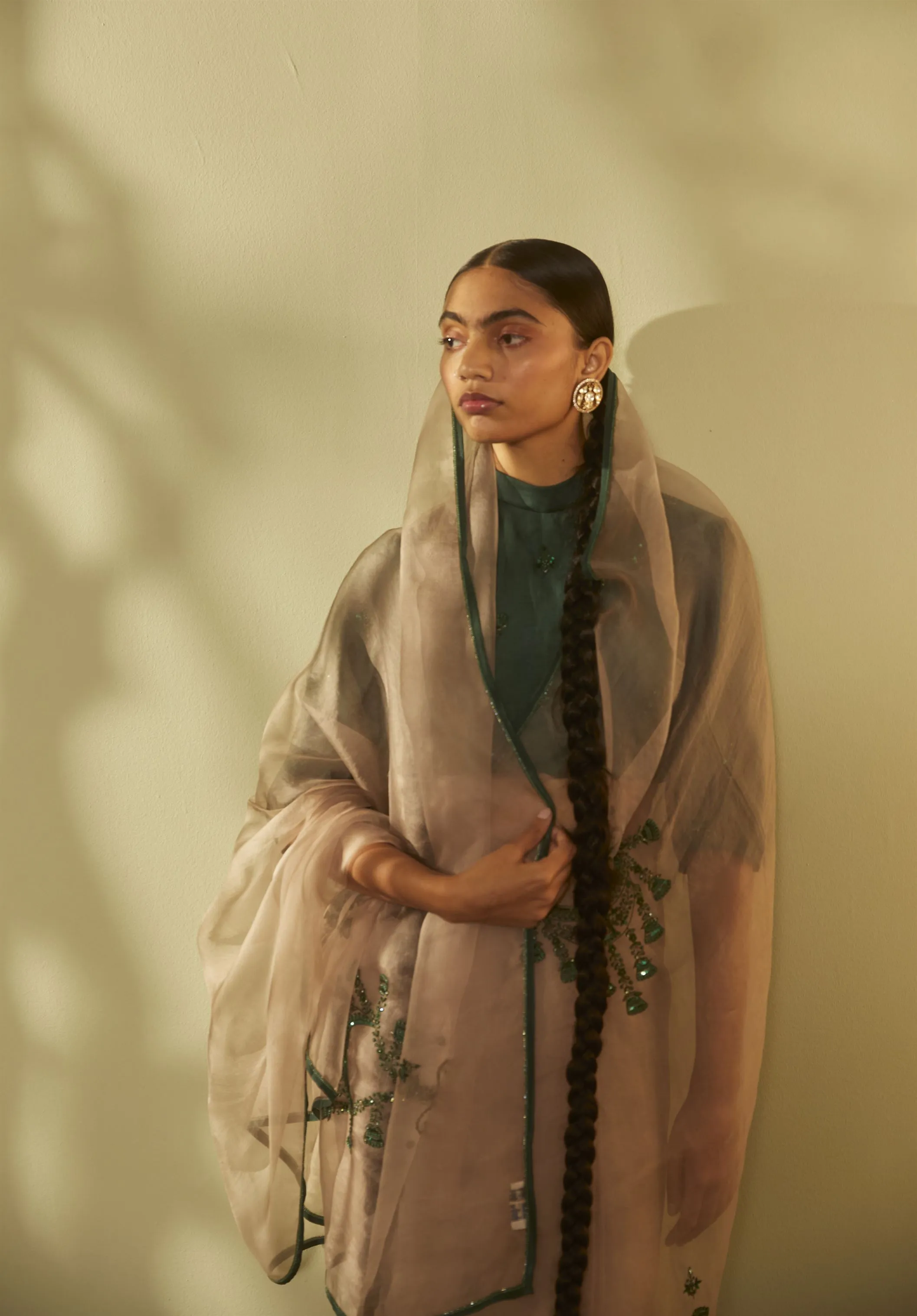 Sarang Kaur Rosedale Grey Jhoomar saree Organza silk Blouse piece Chanderi silk Jhoomar SK01187