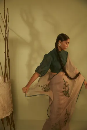 Sarang Kaur Rosedale Grey Jhoomar saree Organza silk Blouse piece Chanderi silk Jhoomar SK01187