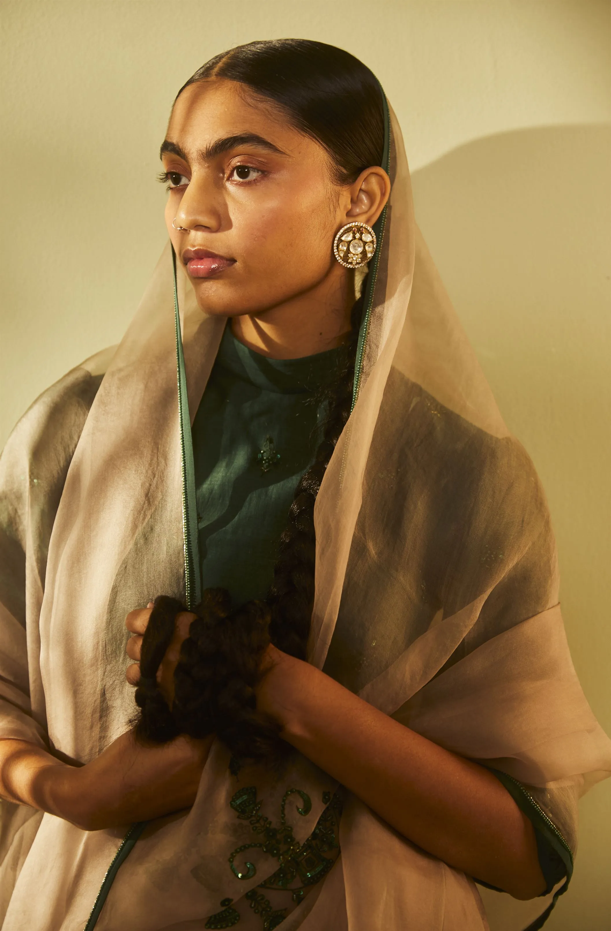 Sarang Kaur Rosedale Grey Jhoomar saree Organza silk Blouse piece Chanderi silk Jhoomar SK01187