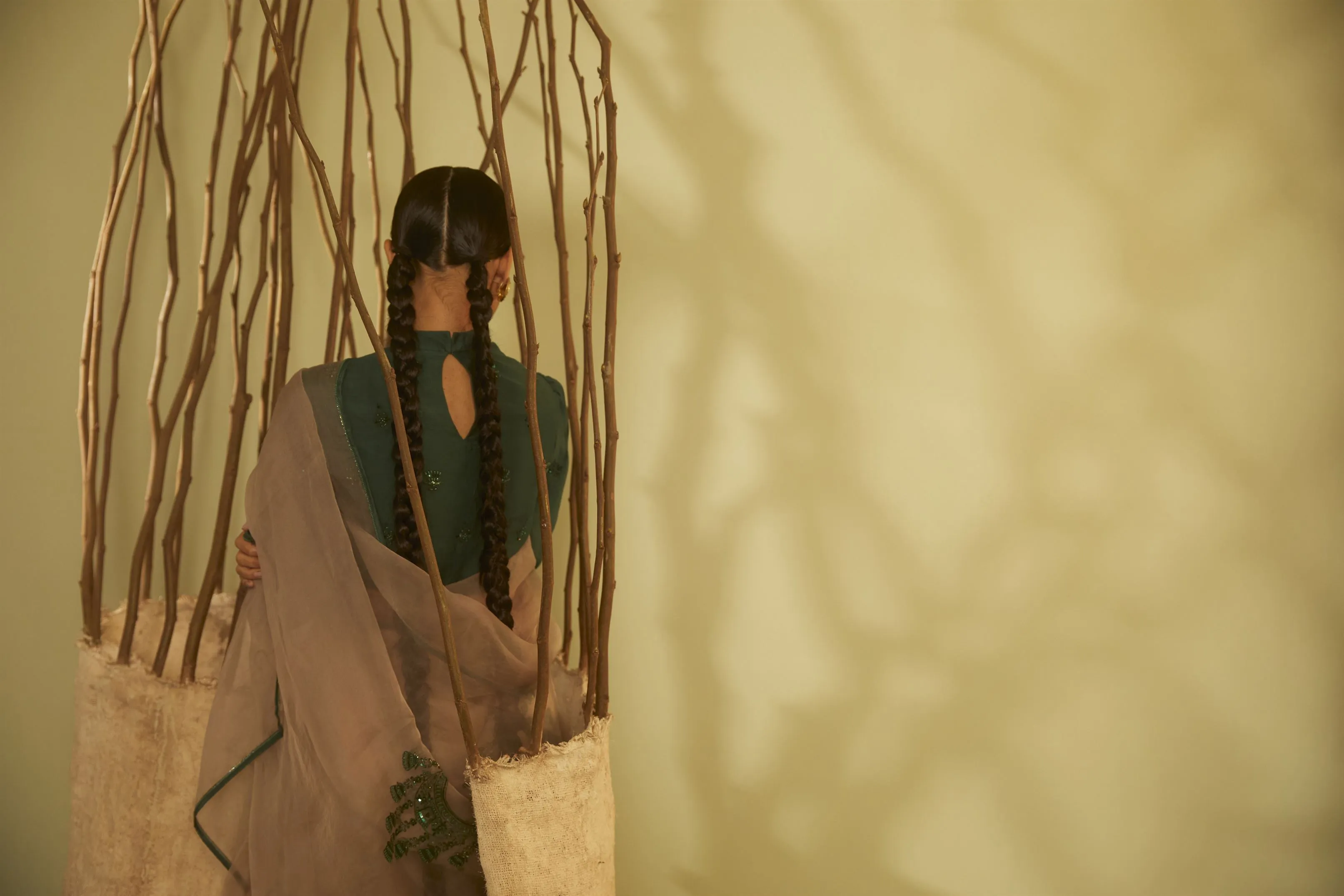 Sarang Kaur Rosedale Grey Jhoomar saree Organza silk Blouse piece Chanderi silk Jhoomar SK01187