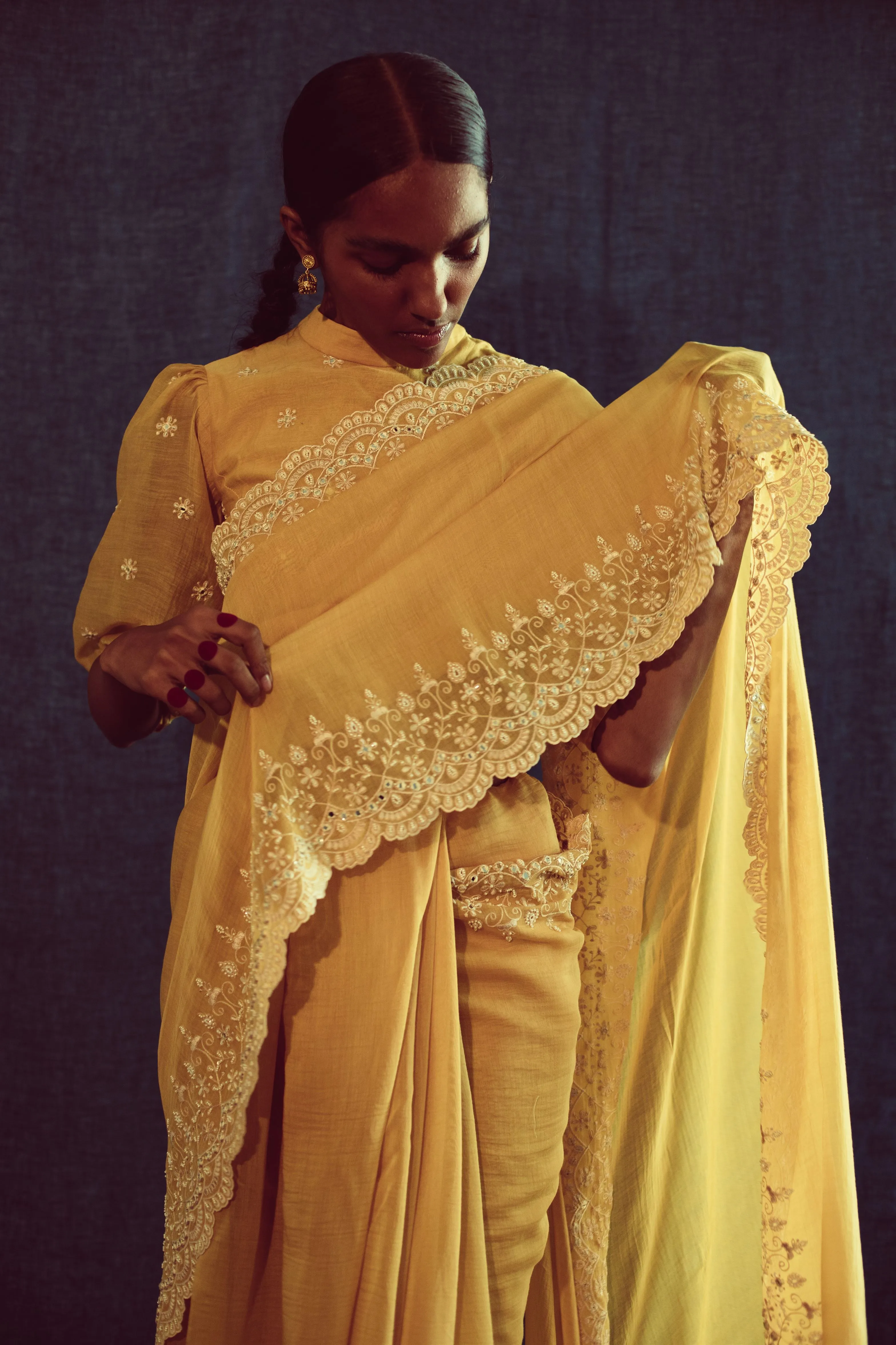 Sarang Kaur Scarborough Mango Chandni saree Chanderi silk Blouse piece Chanderi silk Chandni SK01293