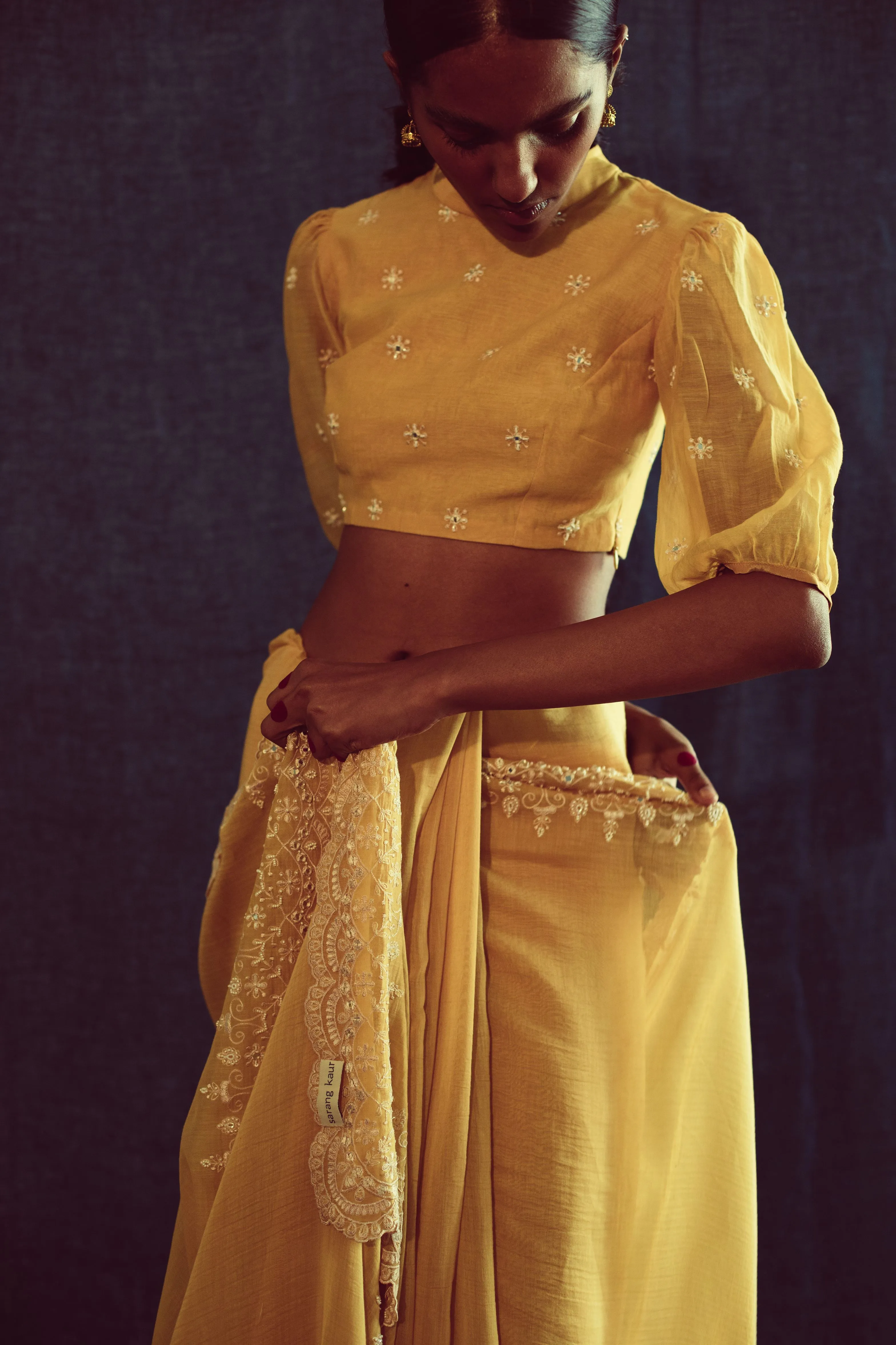 Sarang Kaur Scarborough Mango Chandni saree Chanderi silk Blouse piece Chanderi silk Chandni SK01293