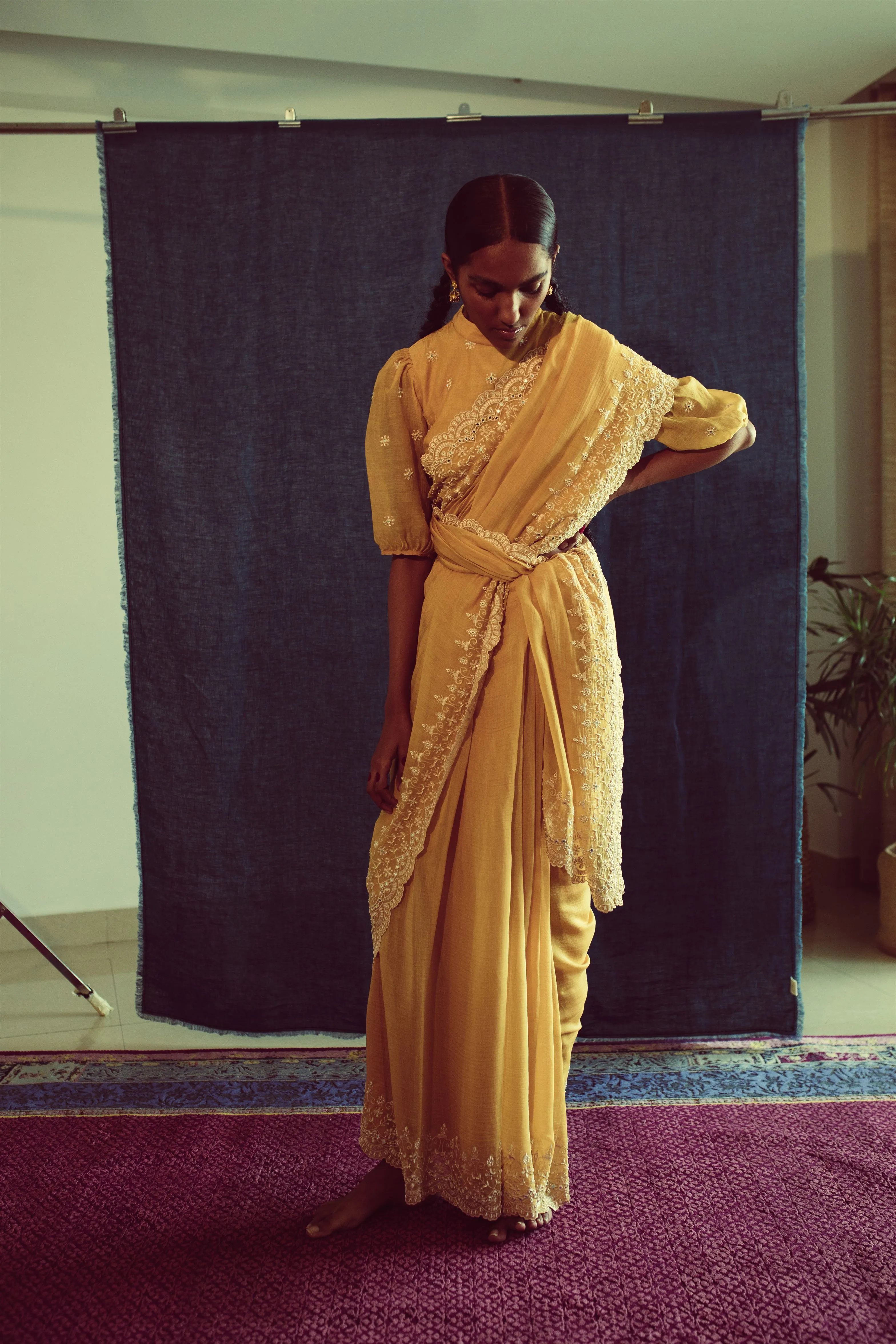 Sarang Kaur Scarborough Mango Chandni saree Chanderi silk Blouse piece Chanderi silk Chandni SK01293