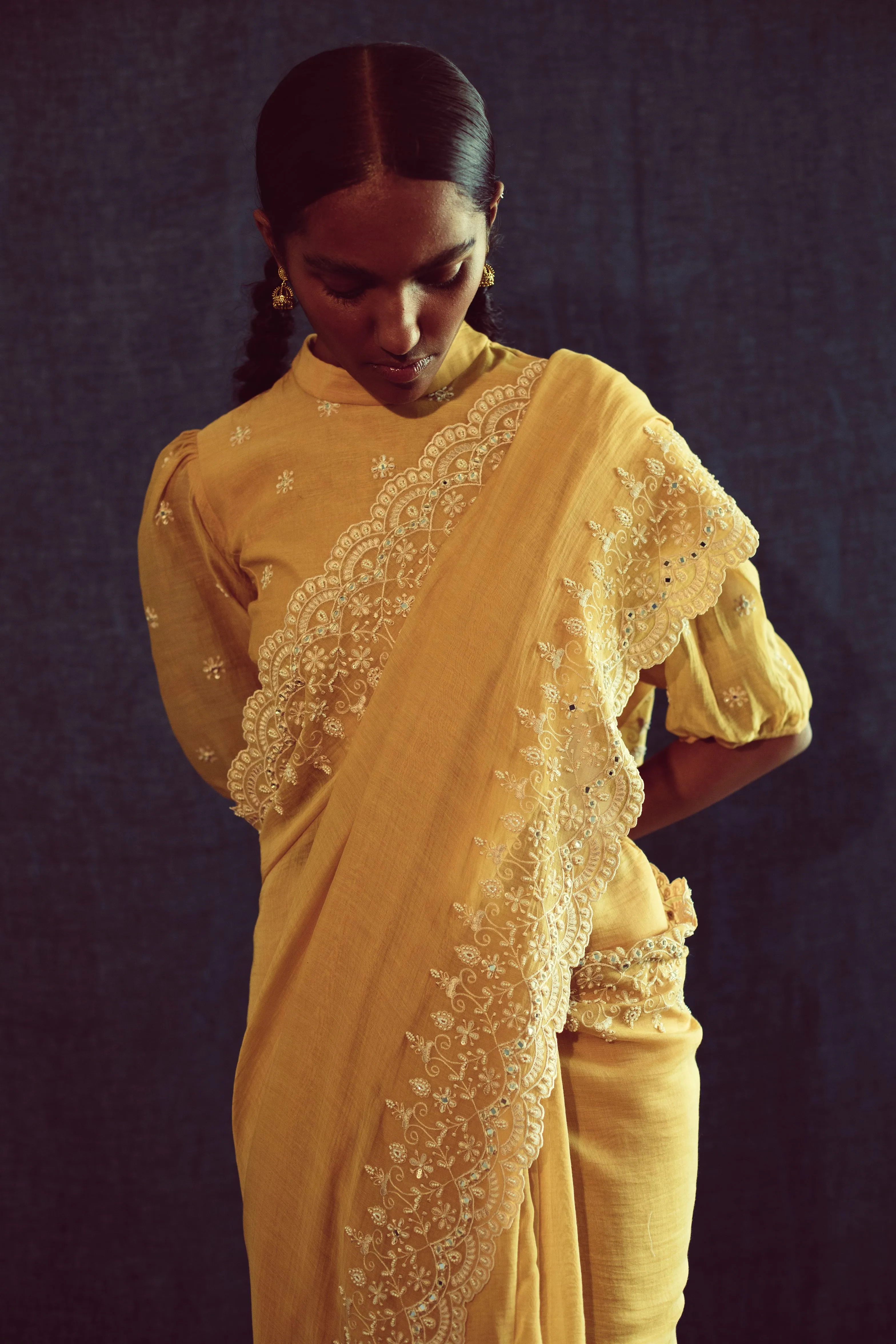 Sarang Kaur Scarborough Mango Chandni saree Chanderi silk Blouse piece Chanderi silk Chandni SK01293