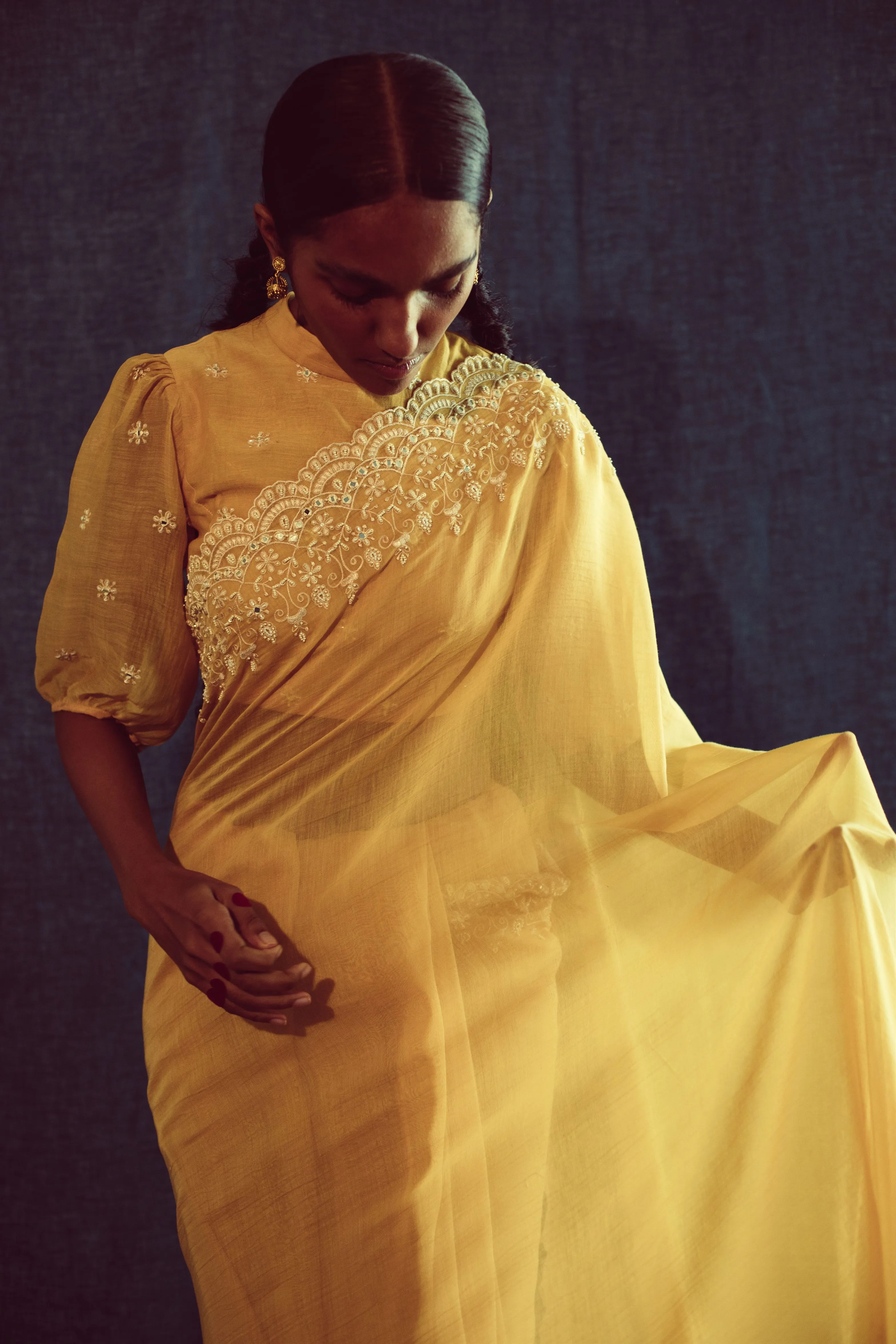 Sarang Kaur Scarborough Mango Chandni saree Chanderi silk Blouse piece Chanderi silk Chandni SK01293