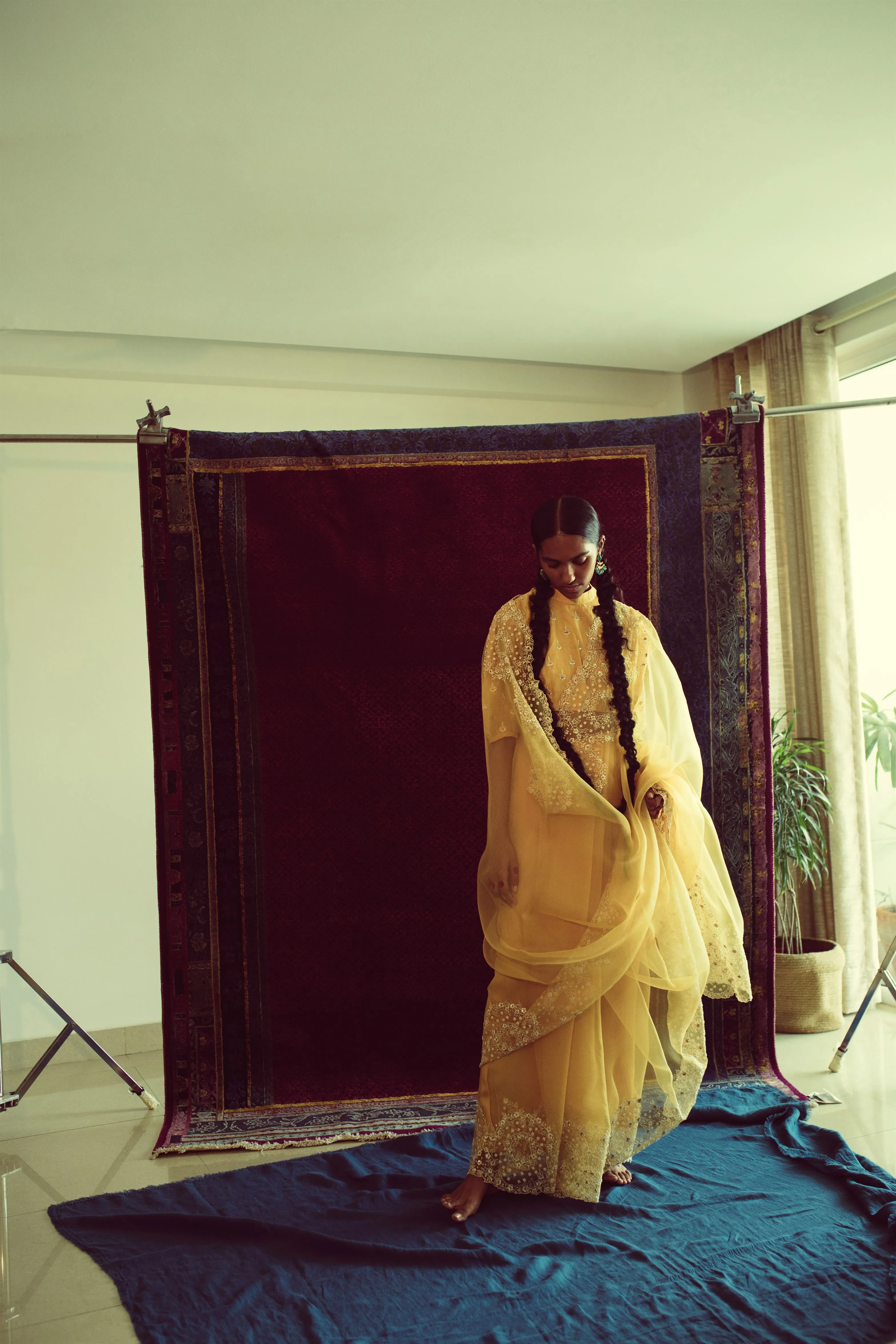 Sarang Kaur Windfields Mango Duet saree Organza silk Blouse piece Chanderi silk Chandni SK01262
