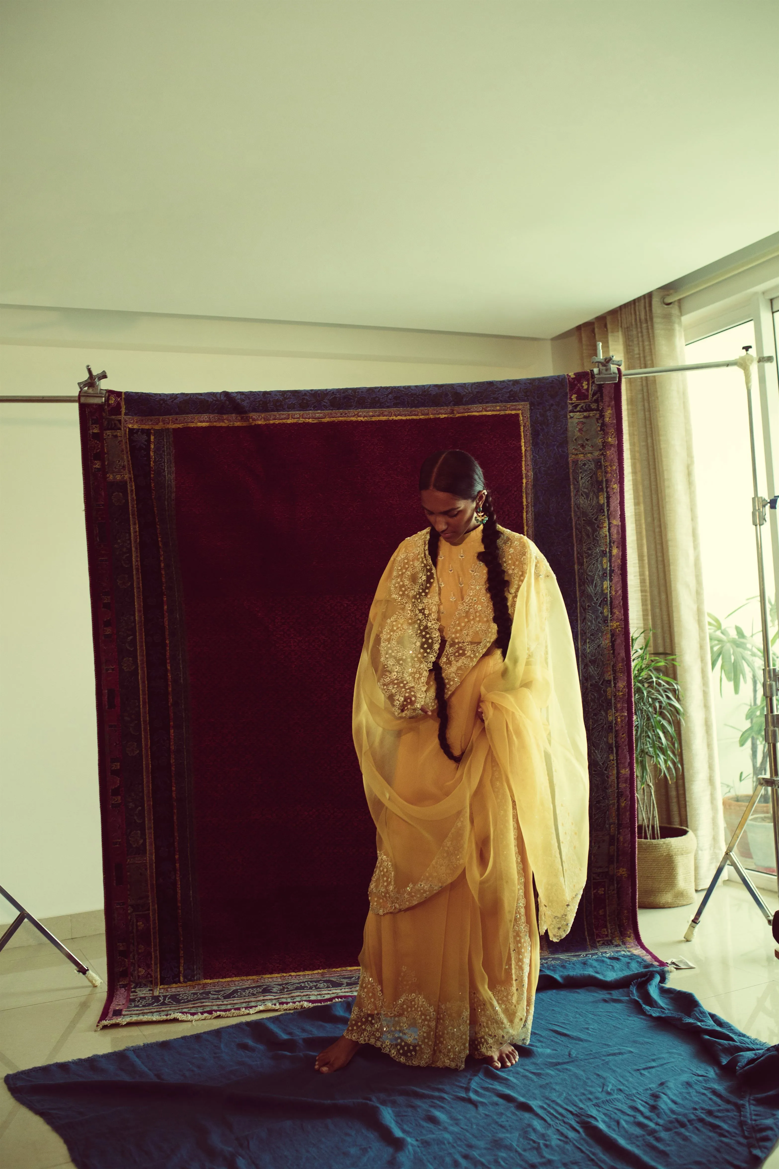 Sarang Kaur Windfields Mango Duet saree Organza silk Blouse piece Chanderi silk Chandni SK01262
