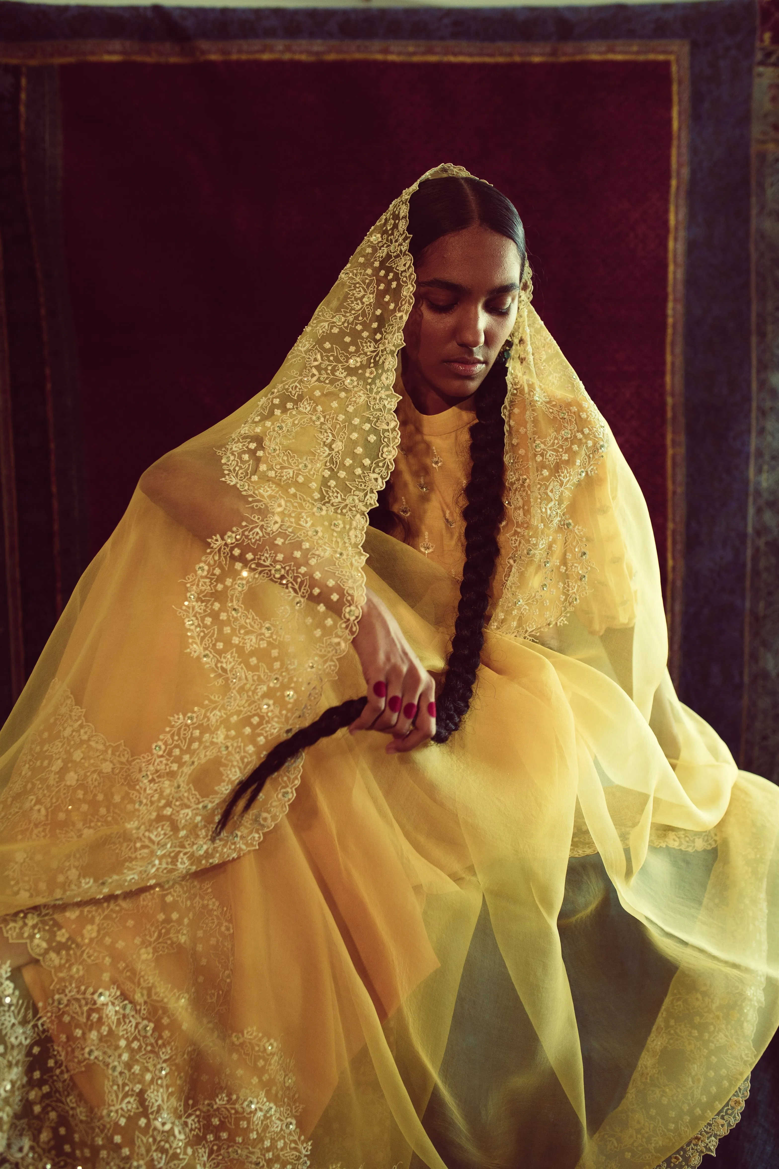 Sarang Kaur Windfields Mango Duet saree Organza silk Blouse piece Chanderi silk Chandni SK01262