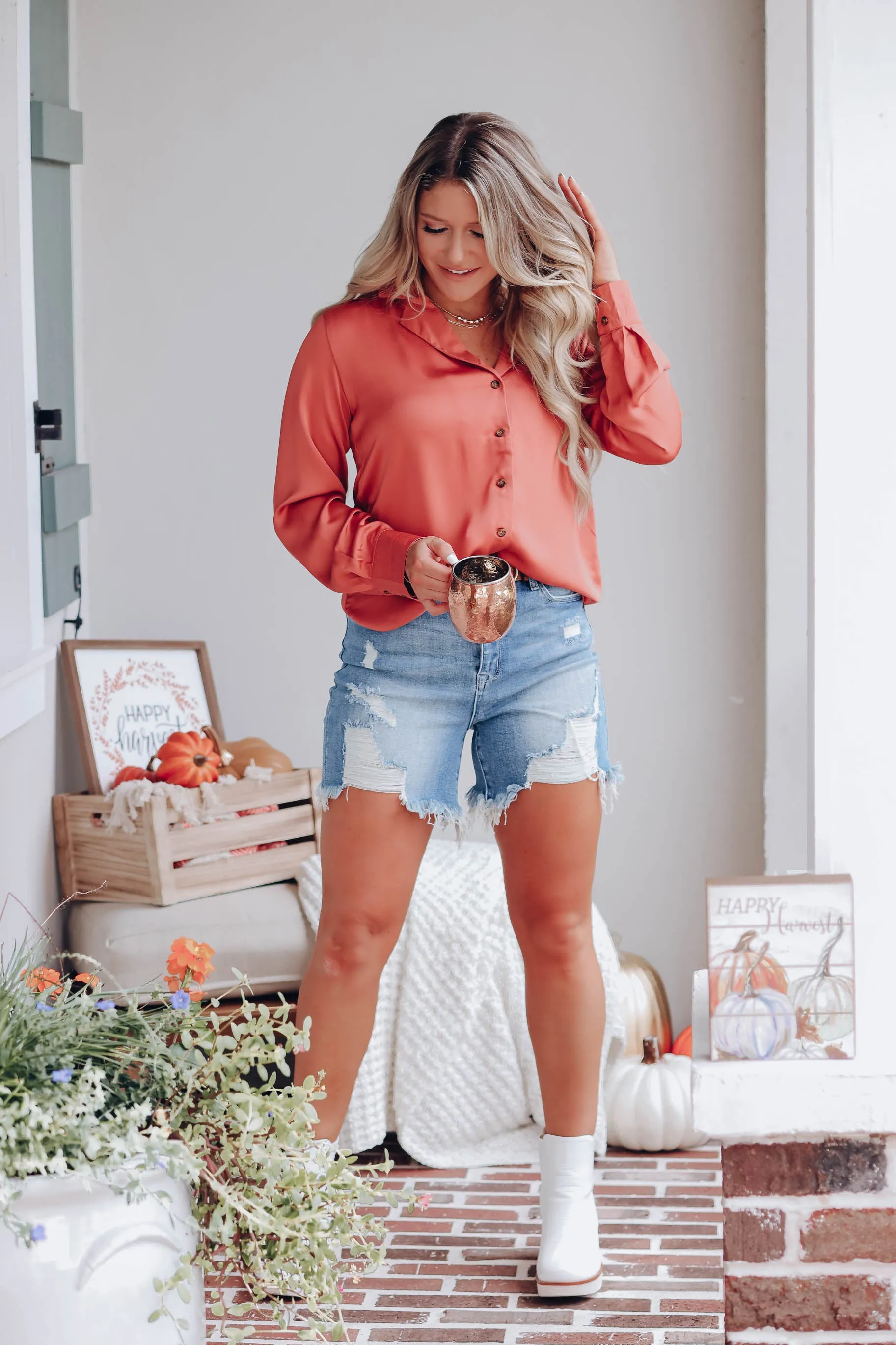 Satin Spice Button Up Blouse
