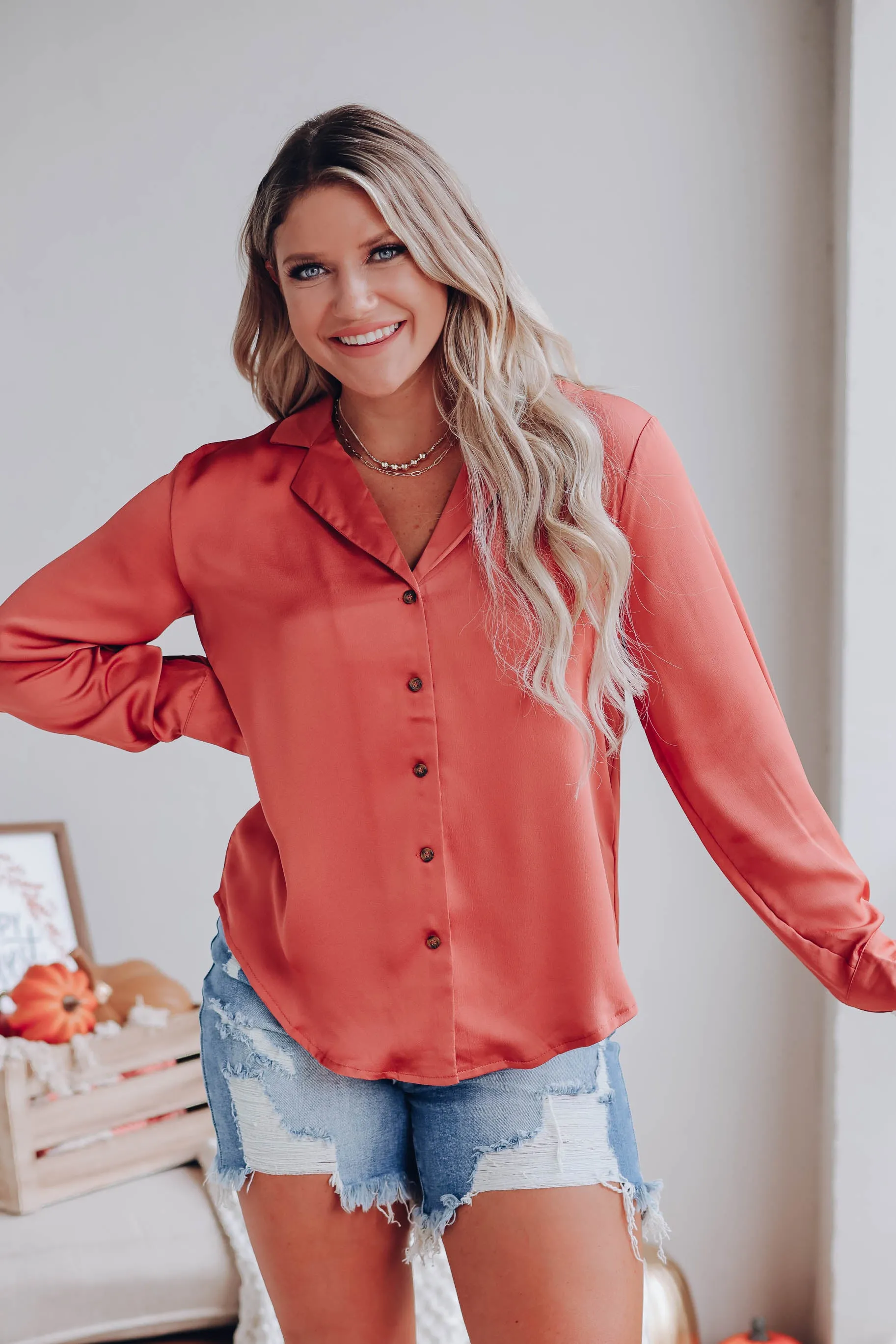 Satin Spice Button Up Blouse