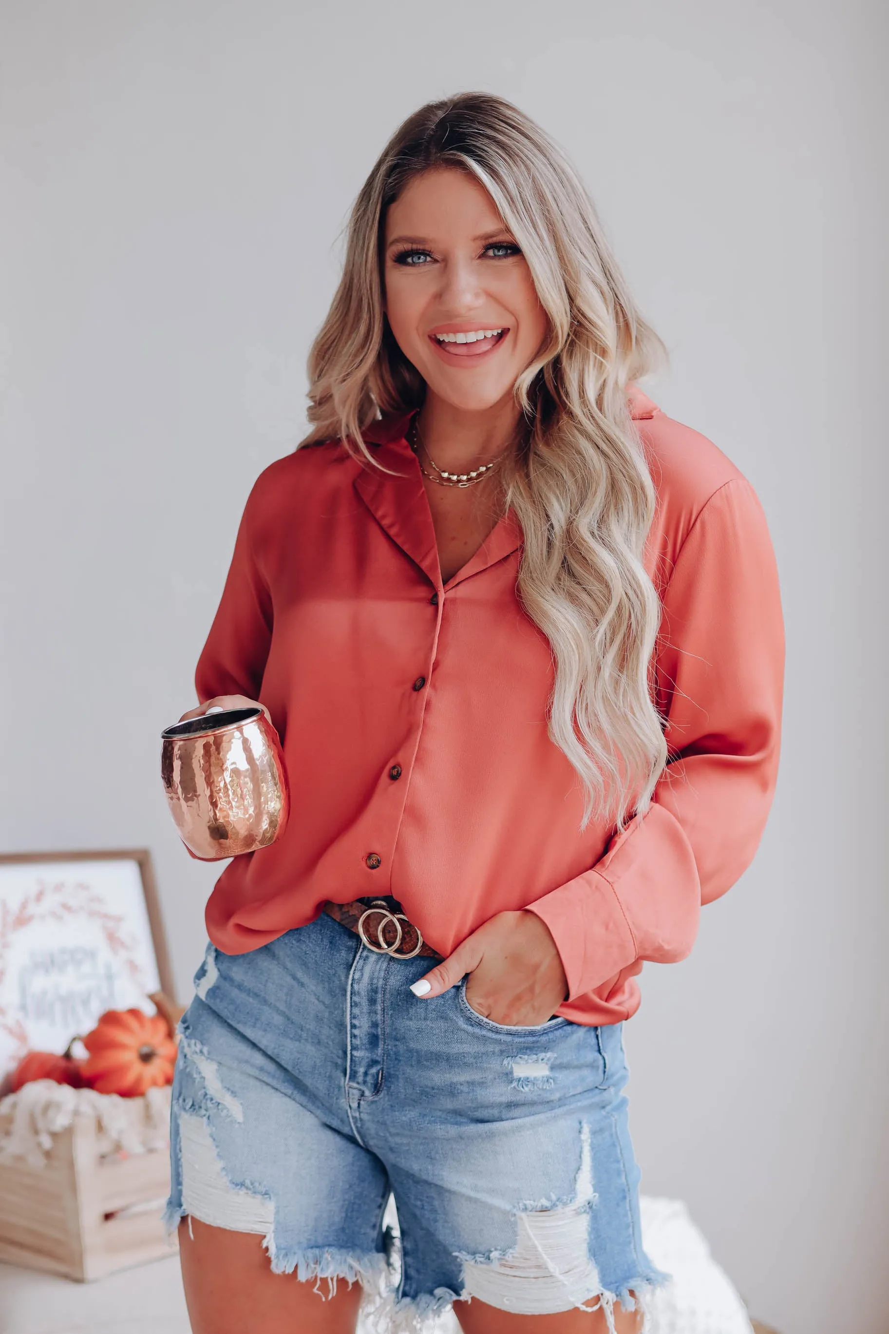 Satin Spice Button Up Blouse