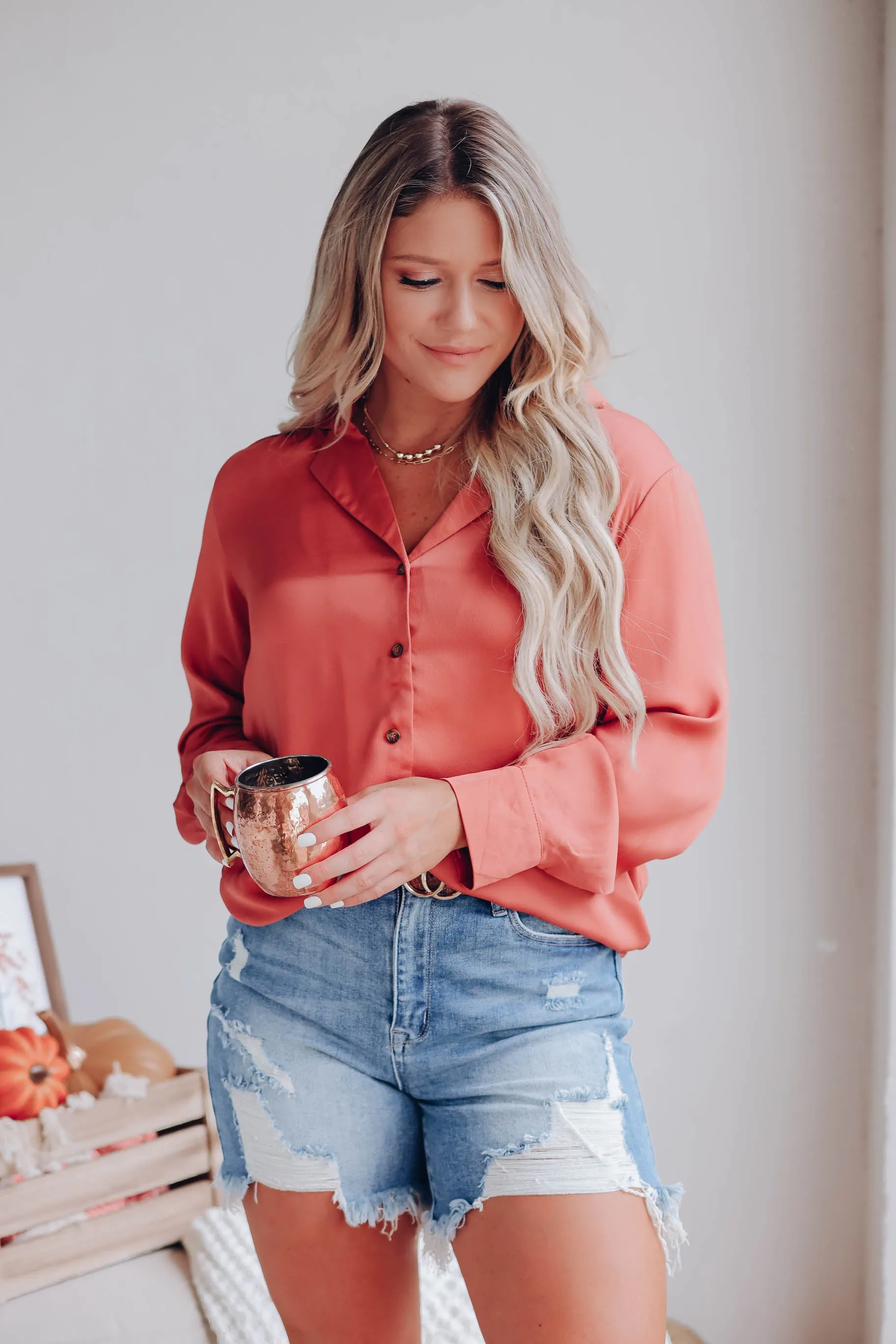 Satin Spice Button Up Blouse
