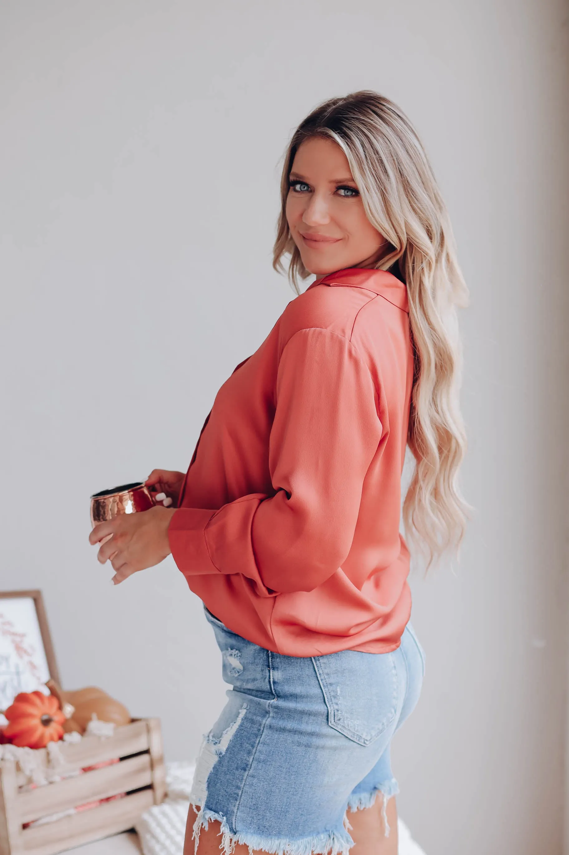 Satin Spice Button Up Blouse