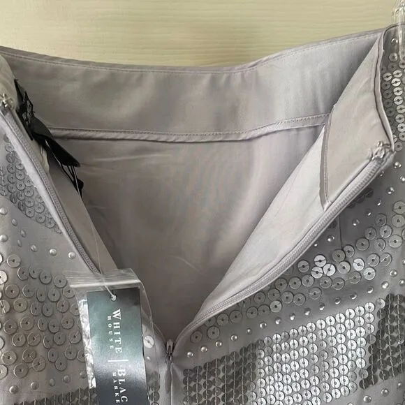 Sequin studs and leather Paulettes Gray pencil skirt