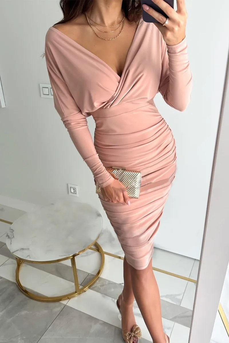 Sexy Solid Solid Color V Neck Wrapped Skirt Dresses(3 Colors)