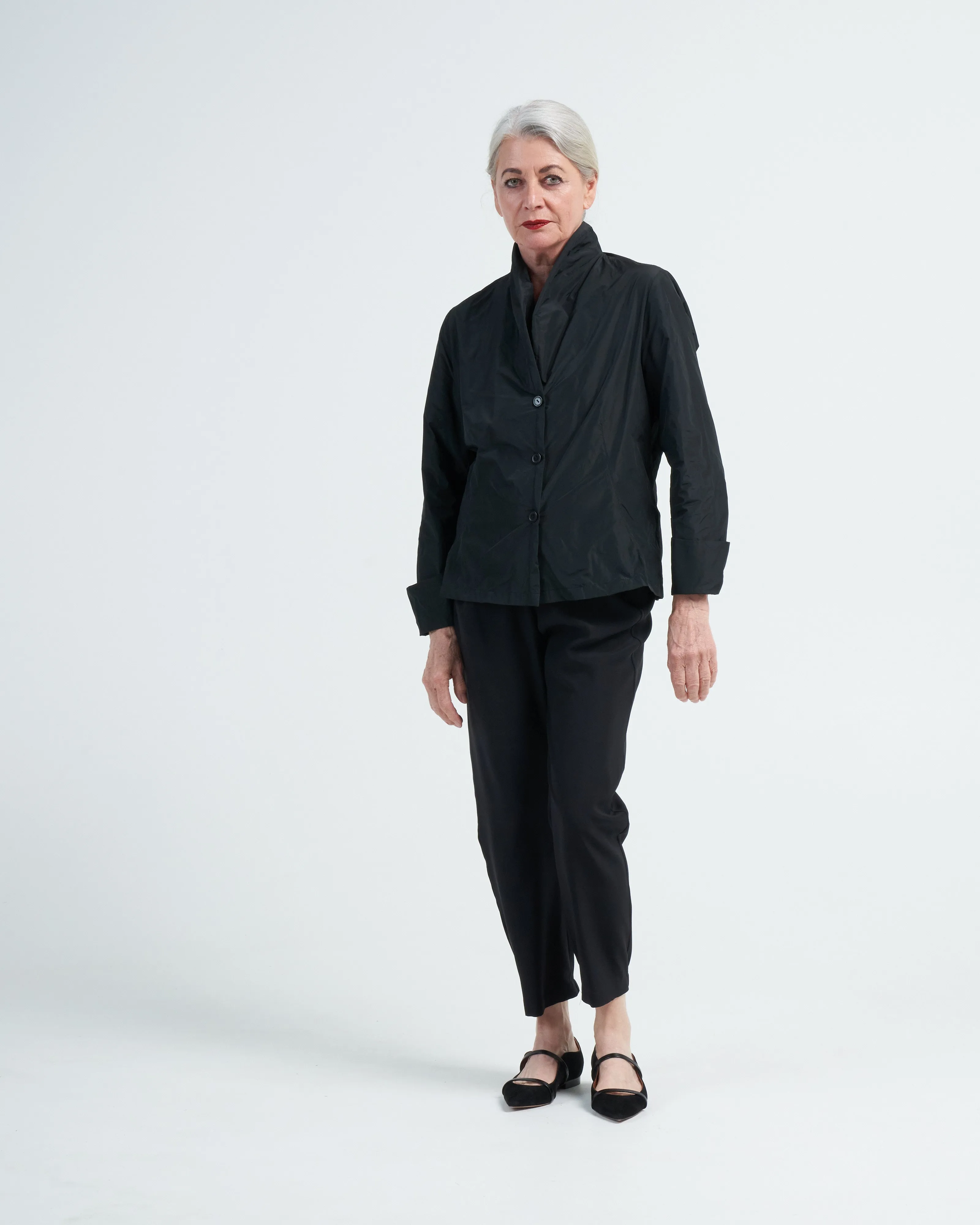 shawl collar darted bluse - black