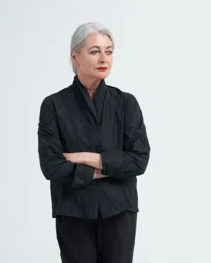 shawl collar darted bluse - black