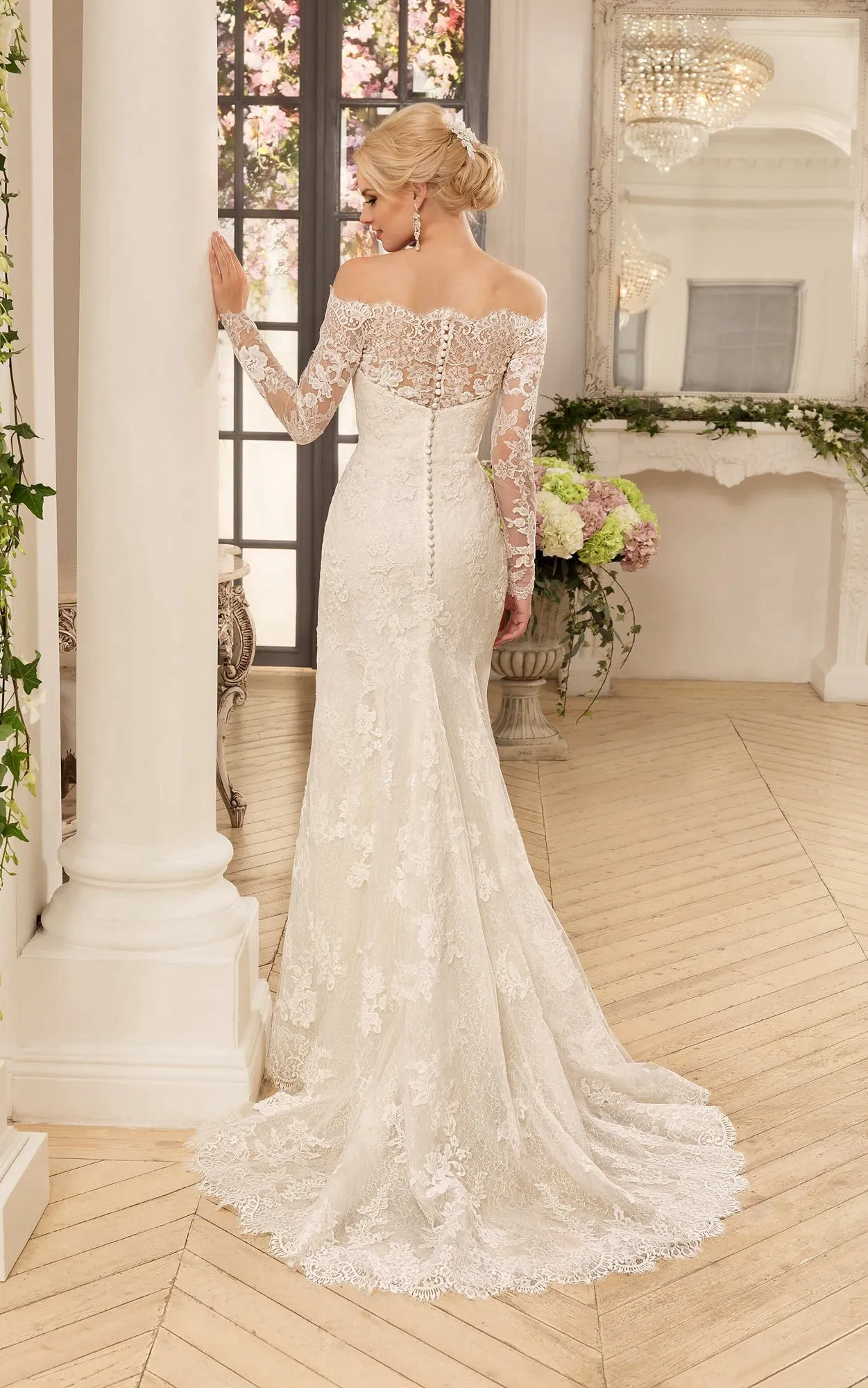 Sheath Long Off-The-Shoulder Long-Sleeve Illusion Lace Dress With Appliques-714444