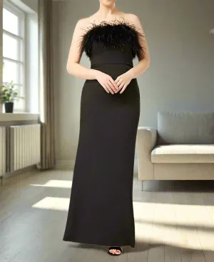 Sheath Strapless Ankle Length Mother of the Bride Dress with Feathers