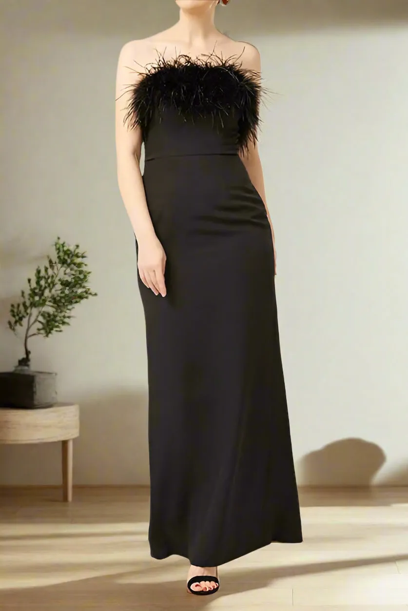 Sheath Strapless Ankle Length Mother of the Bride Dress with Feathers