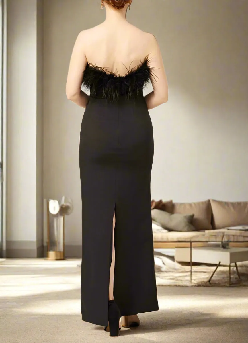 Sheath Strapless Ankle Length Mother of the Bride Dress with Feathers