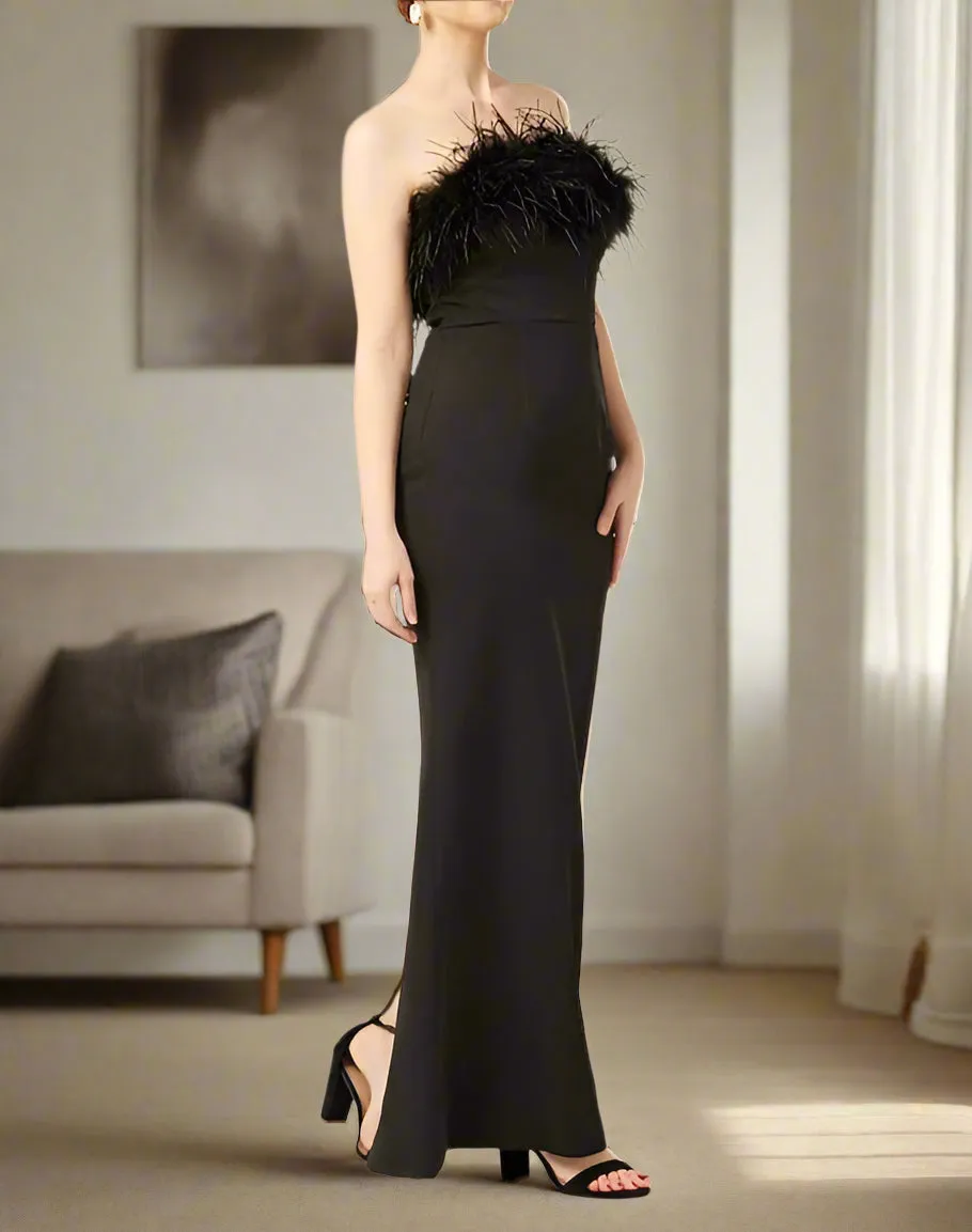 Sheath Strapless Ankle Length Mother of the Bride Dress with Feathers
