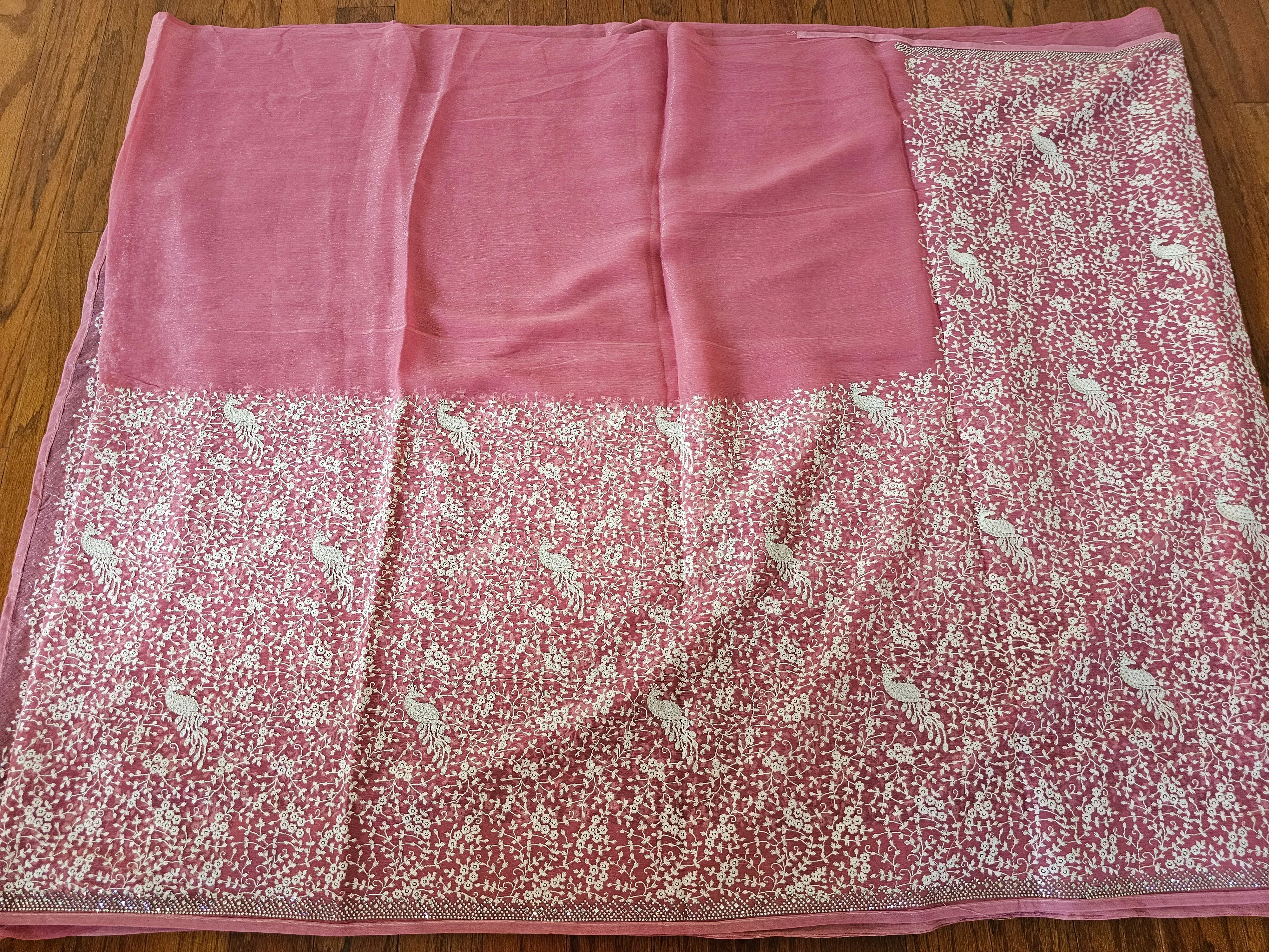 Shimmer georgette Lucknowi Saree