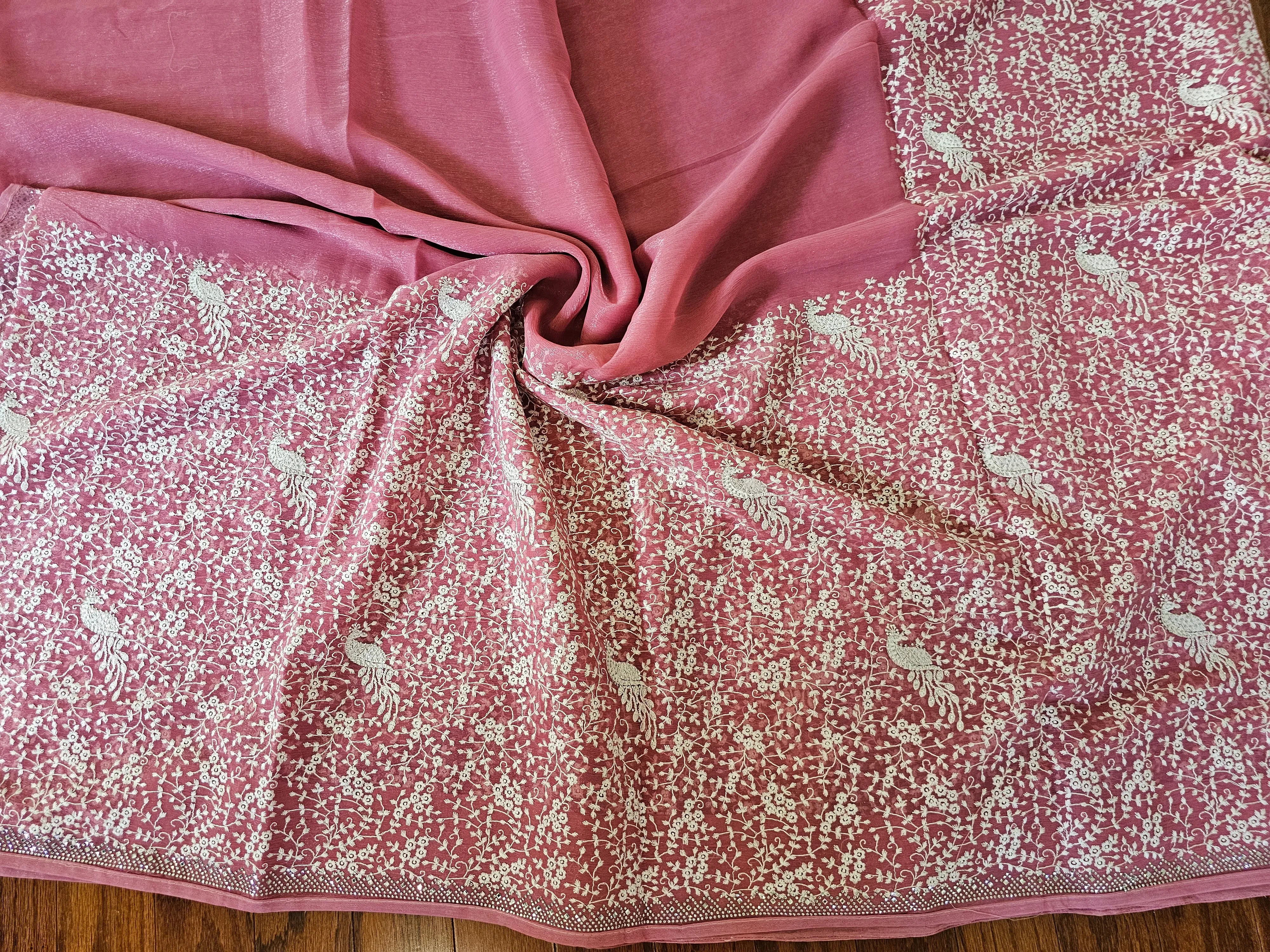 Shimmer georgette Lucknowi Saree