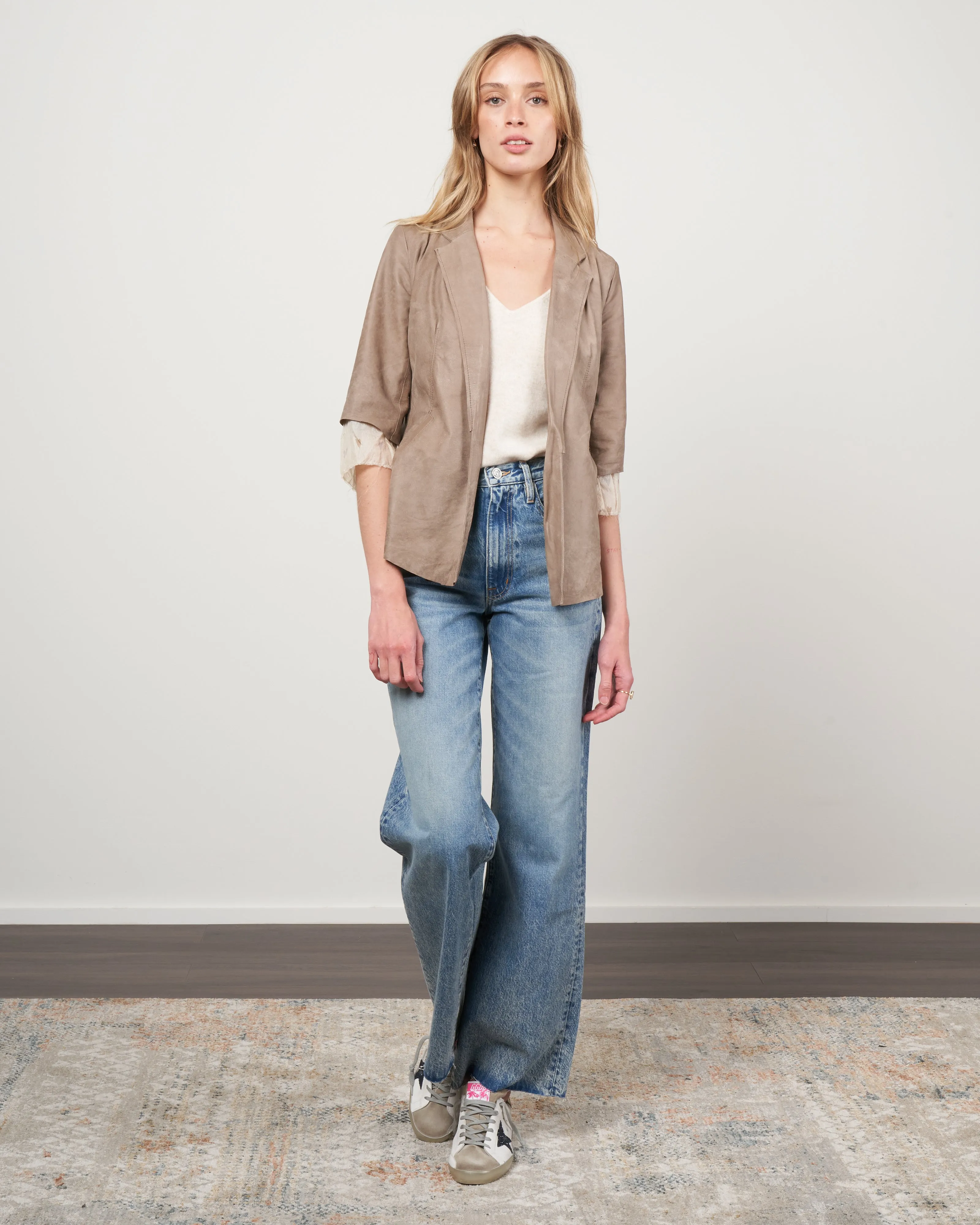 short sleeve blazer w/ solid chiffon - taupe brush