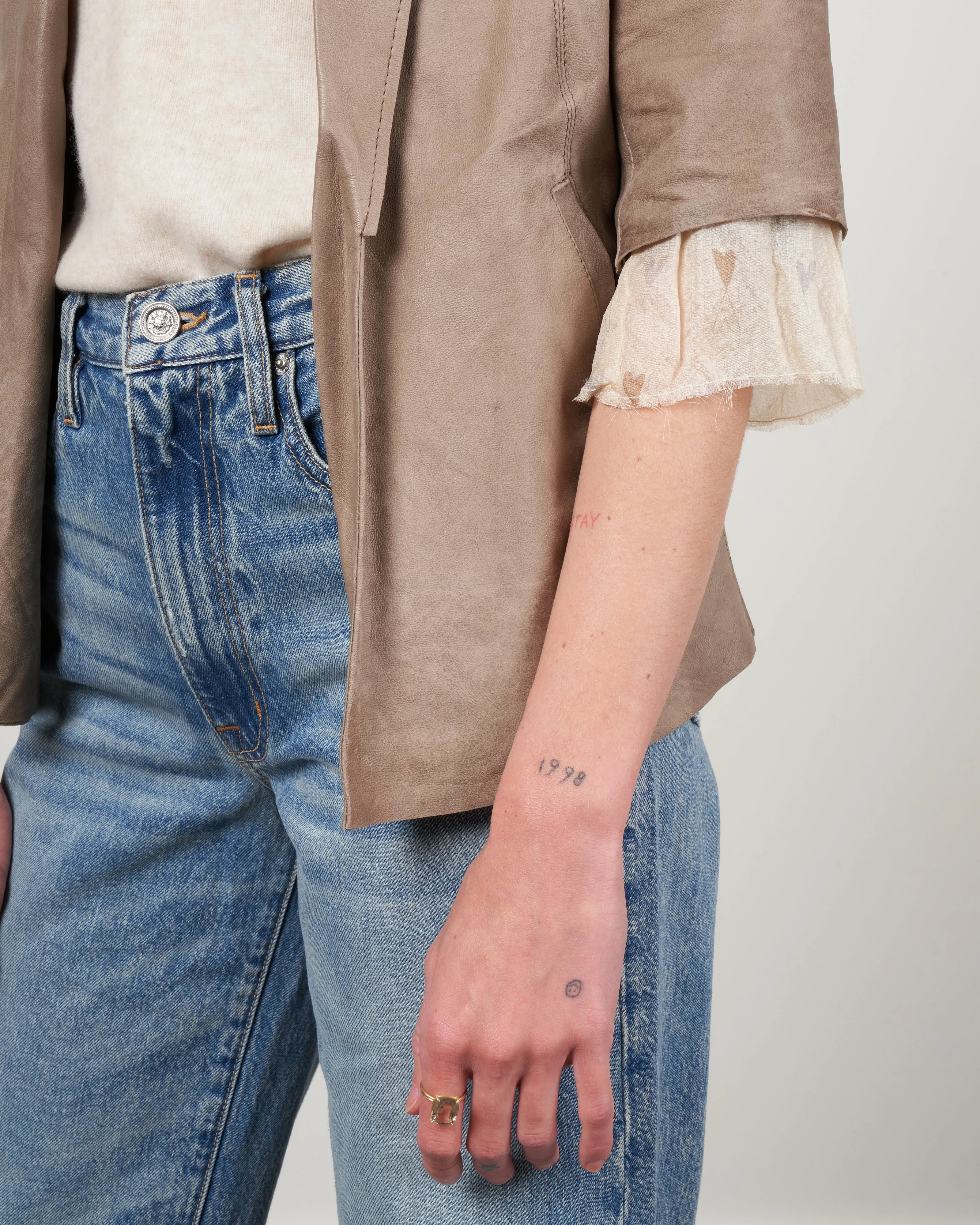 short sleeve blazer w/ solid chiffon - taupe brush