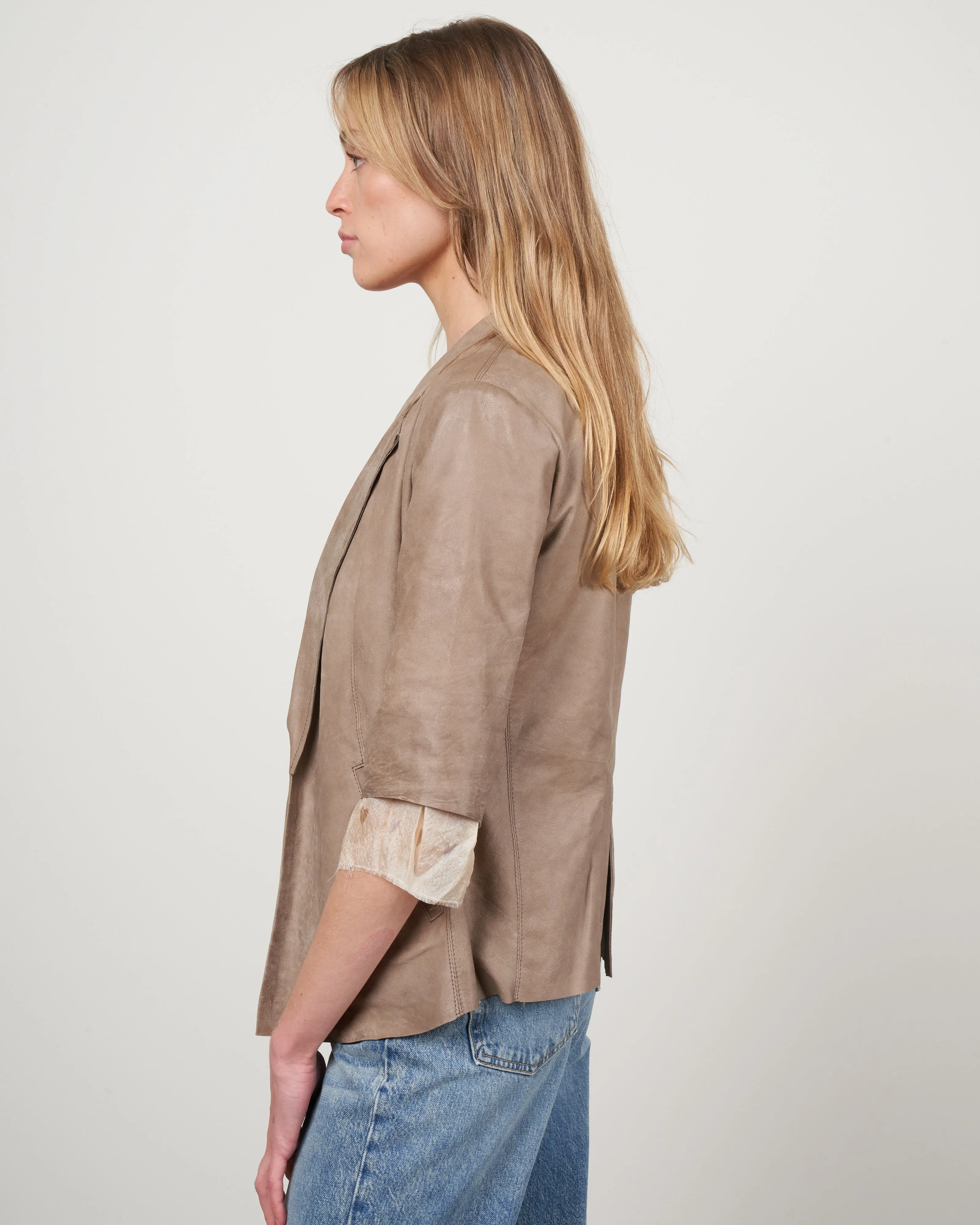 short sleeve blazer w/ solid chiffon - taupe brush