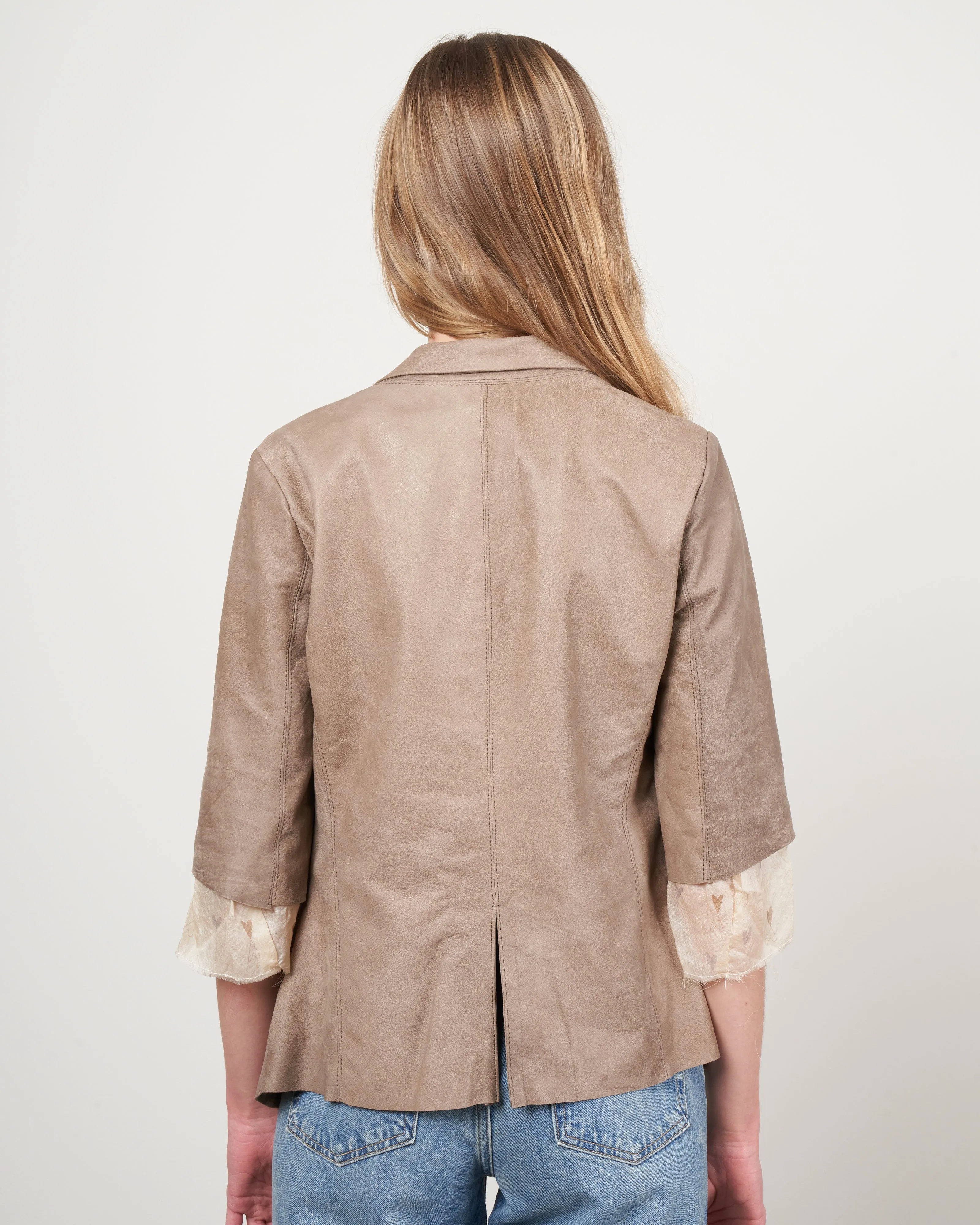 short sleeve blazer w/ solid chiffon - taupe brush