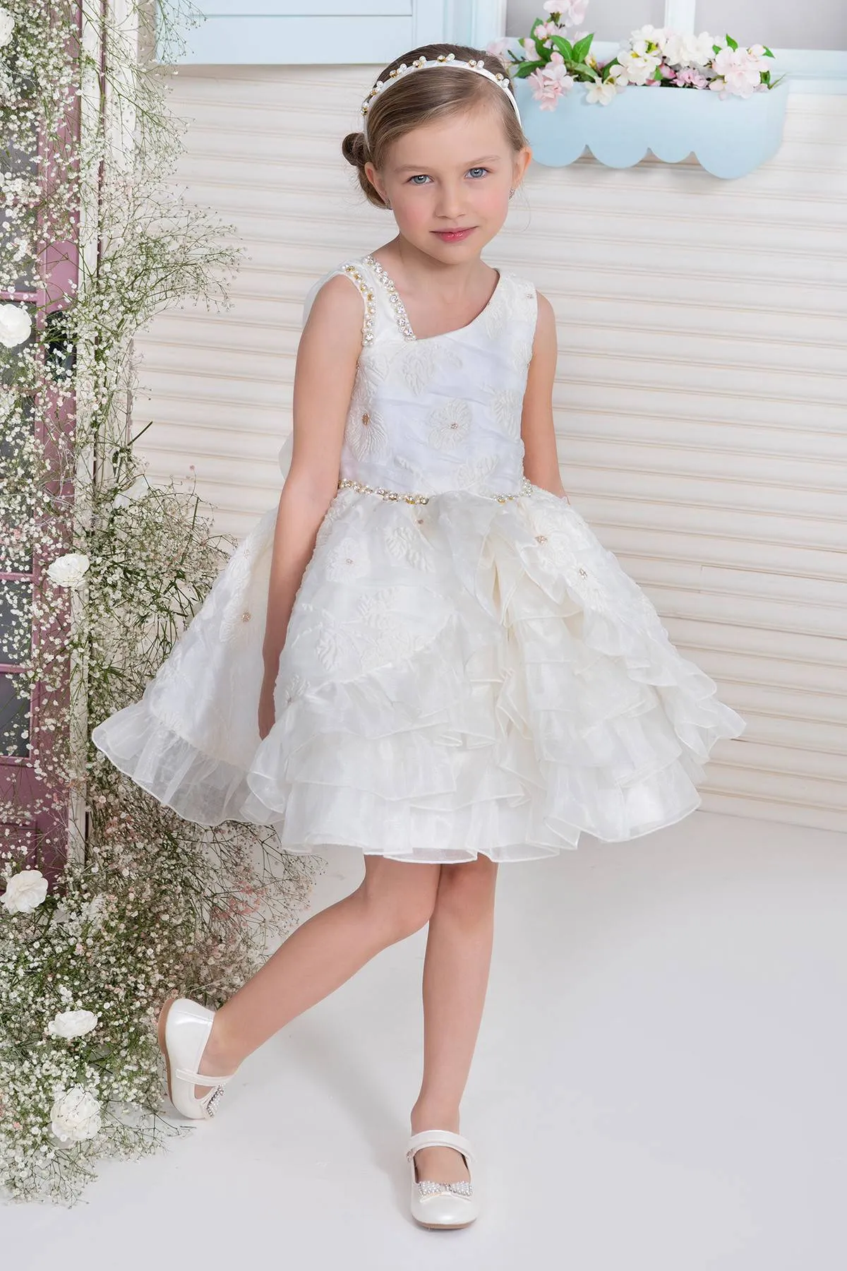 Shoulder Strap Knee Length Flower Girl Dress