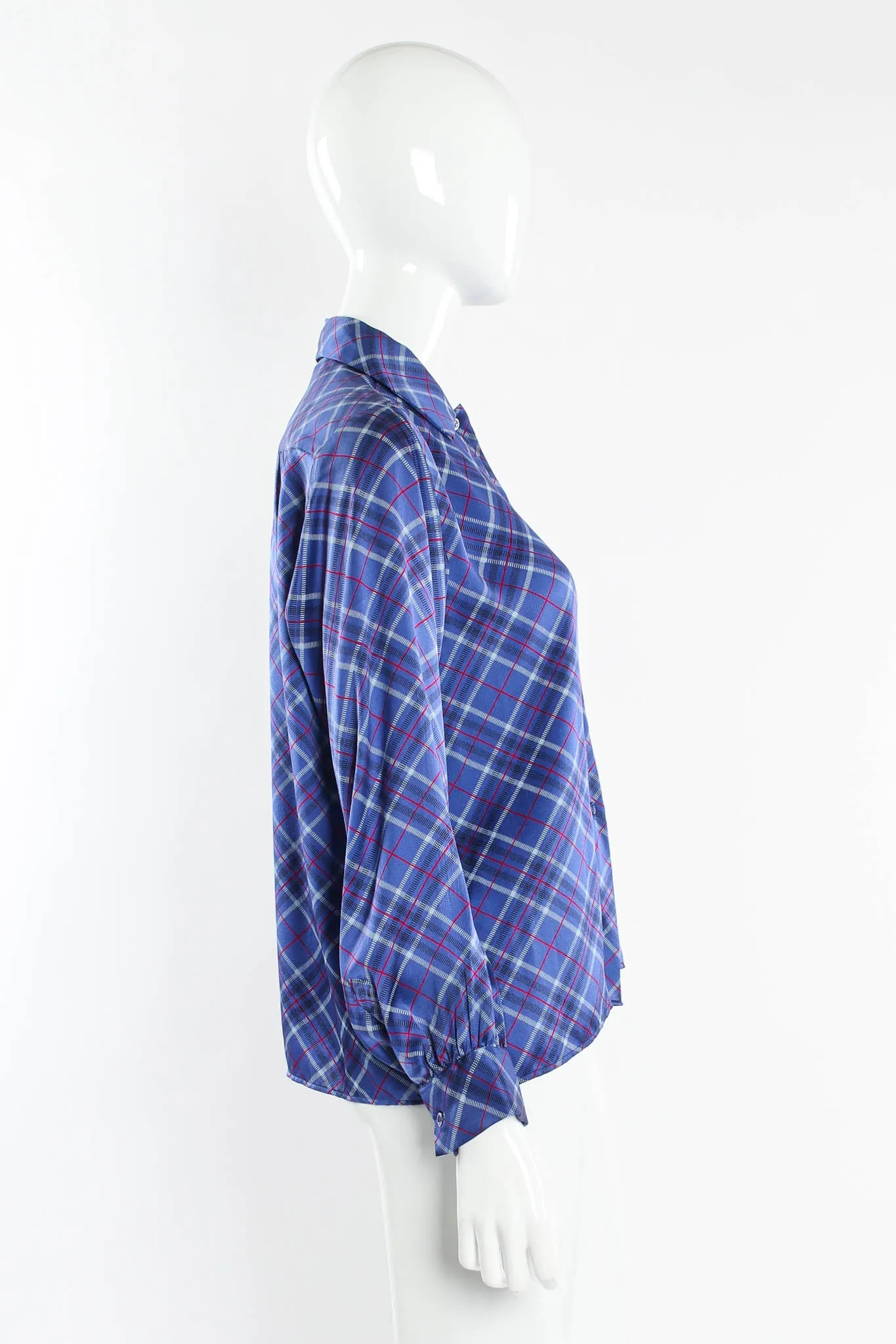 Silk Plaid Print Blouse