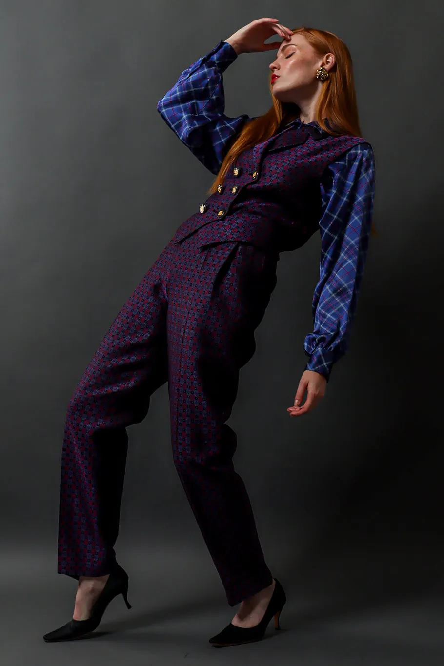 Silk Plaid Print Blouse