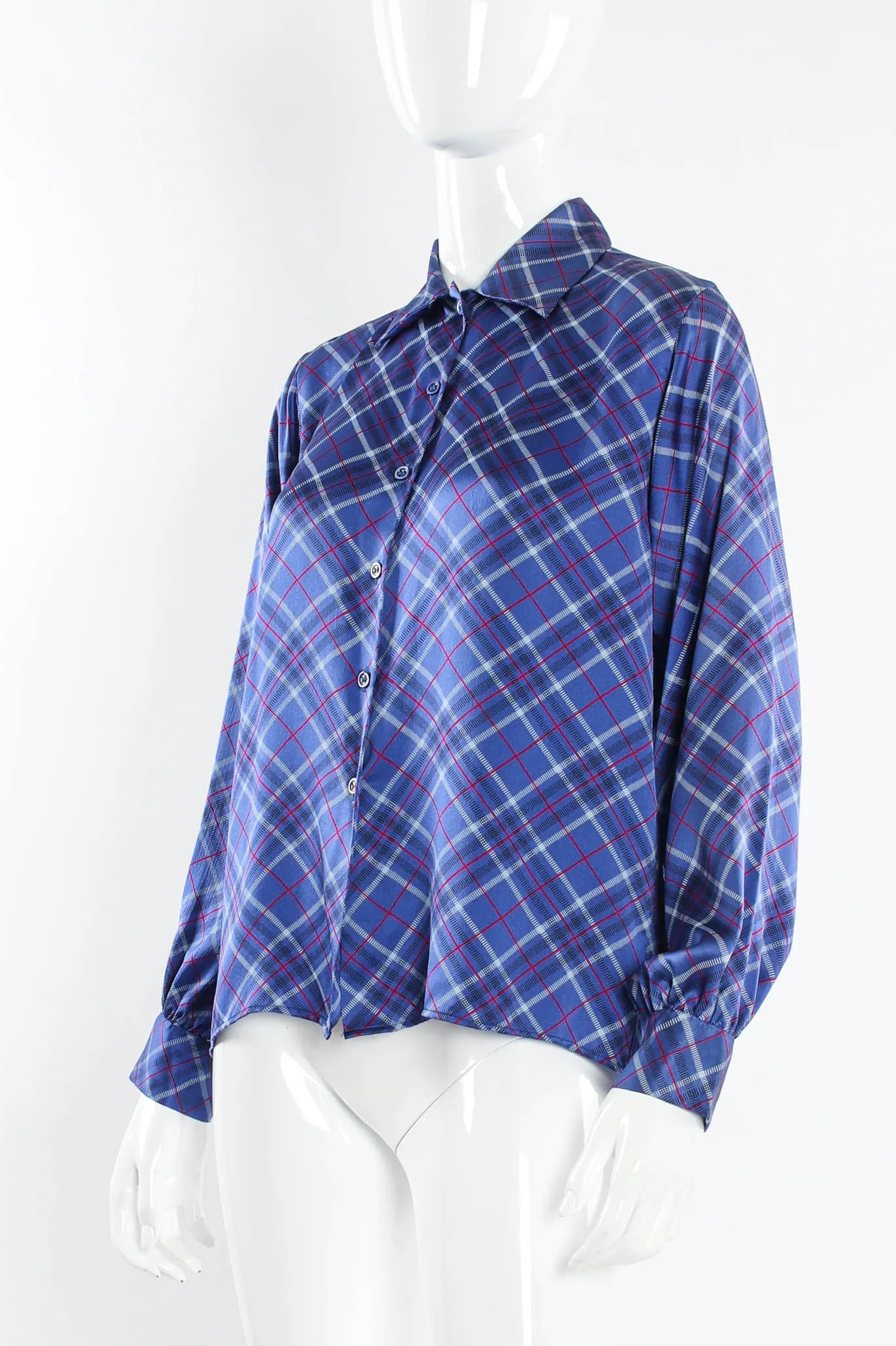 Silk Plaid Print Blouse