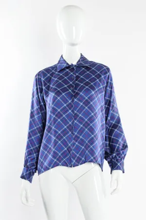Silk Plaid Print Blouse